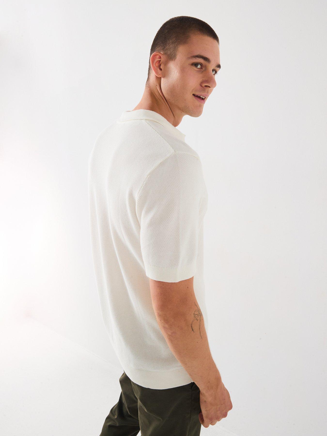 selected-homme-short-sleeve-knitted-open-collar-polo-top-creamstillFront