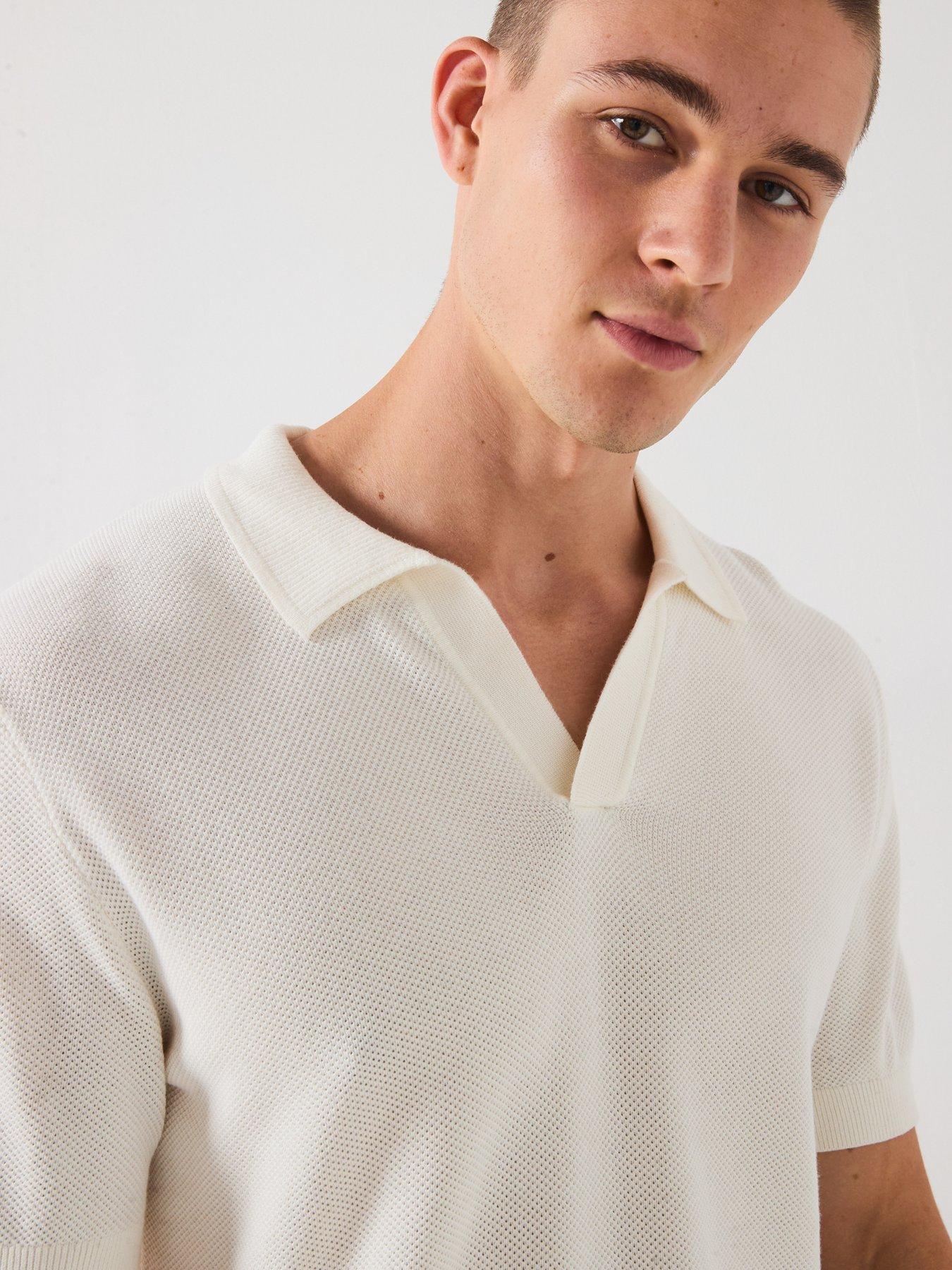 selected-homme-short-sleeve-knitted-open-collar-polo-top-creamdetail