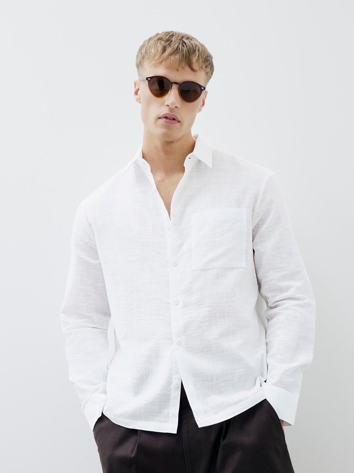 River Island Long Sleeve Linen Look Shirt - White