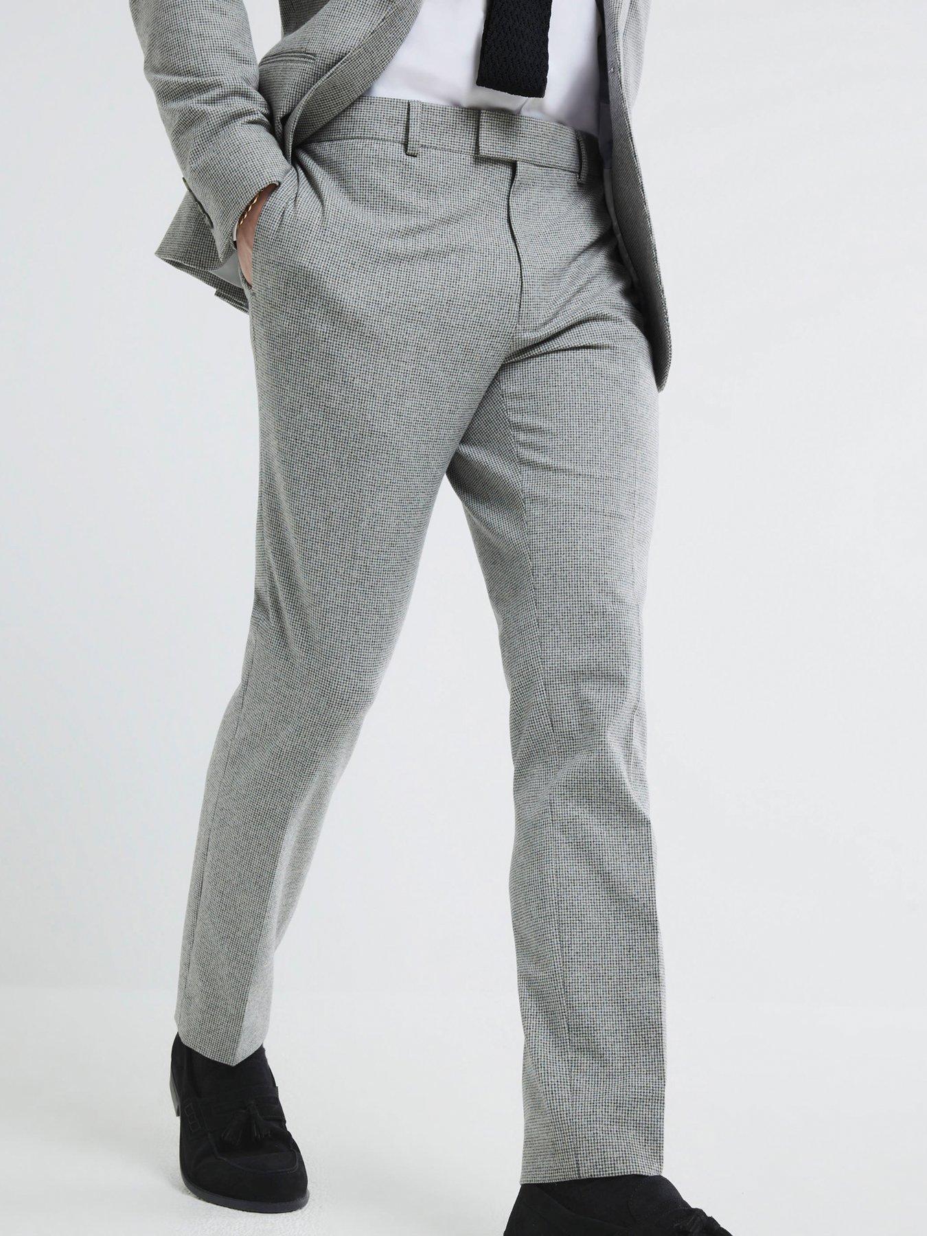 River Island Pupstooth Skinny Fit Suit Trousers - Grey