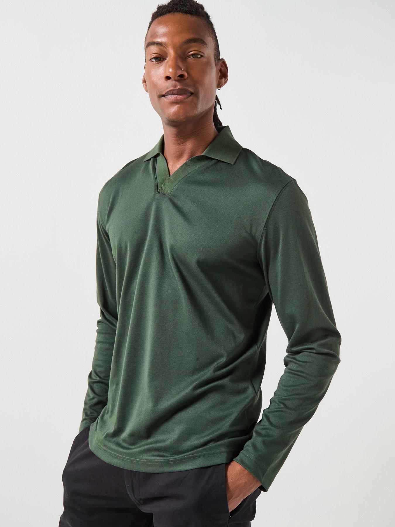 Image 1 of 6 of Selected Selected Fave Split Neck Long Sleeve Polo Shirt