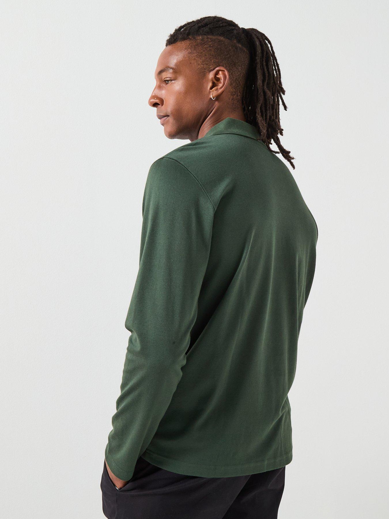 selected-homme-fave-split-neck-long-sleeve-polo-shirt-dark-greenstillFront