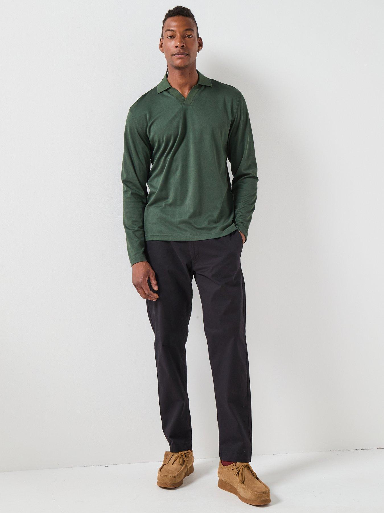 Image 3 of 6 of Selected Selected Fave Split Neck Long Sleeve Polo Shirt