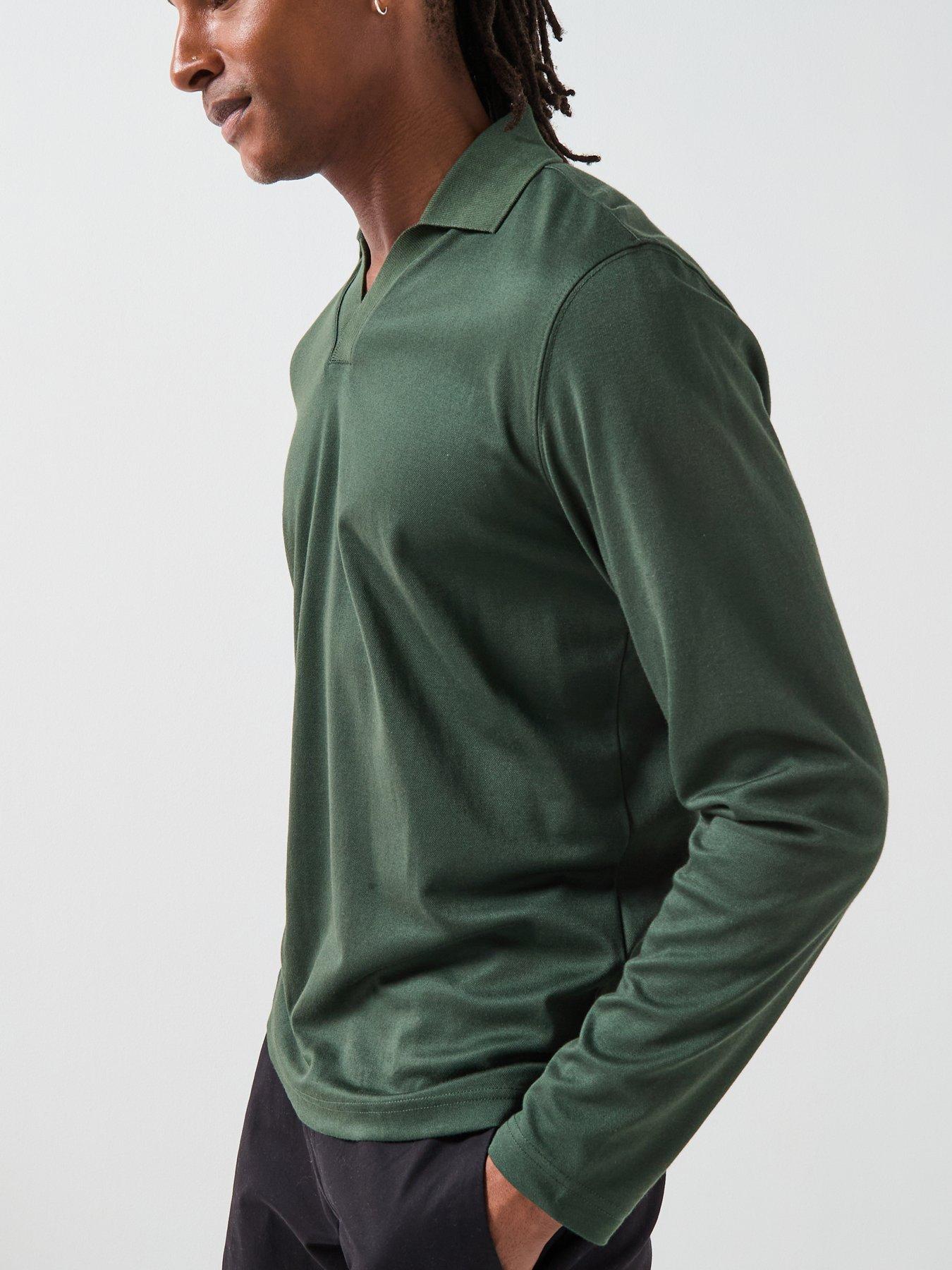 Image 4 of 6 of Selected Selected Fave Split Neck Long Sleeve Polo Shirt
