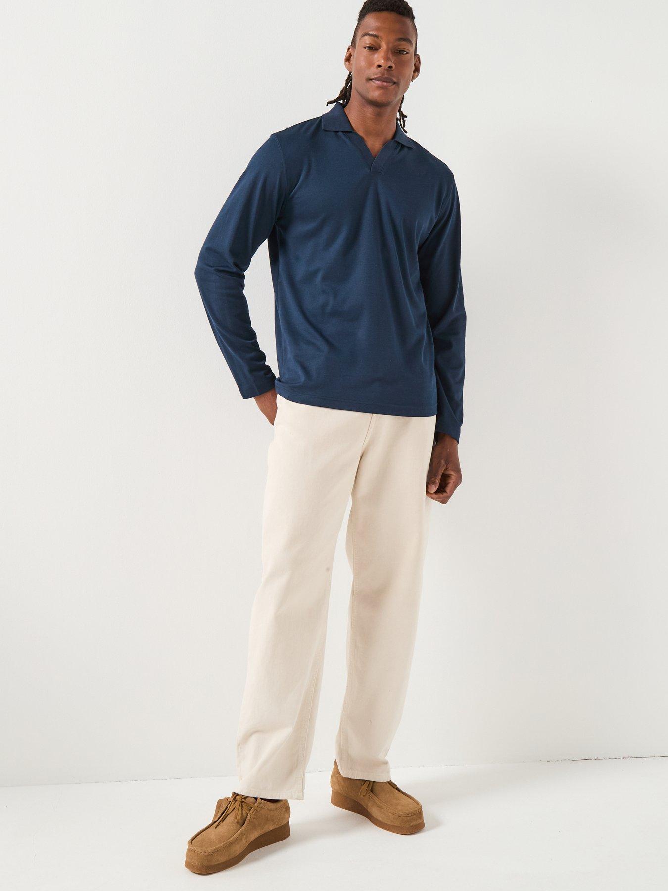 Image 3 of 6 of Selected Selected Fave Split Neck Long Sleeve Polo Shirt