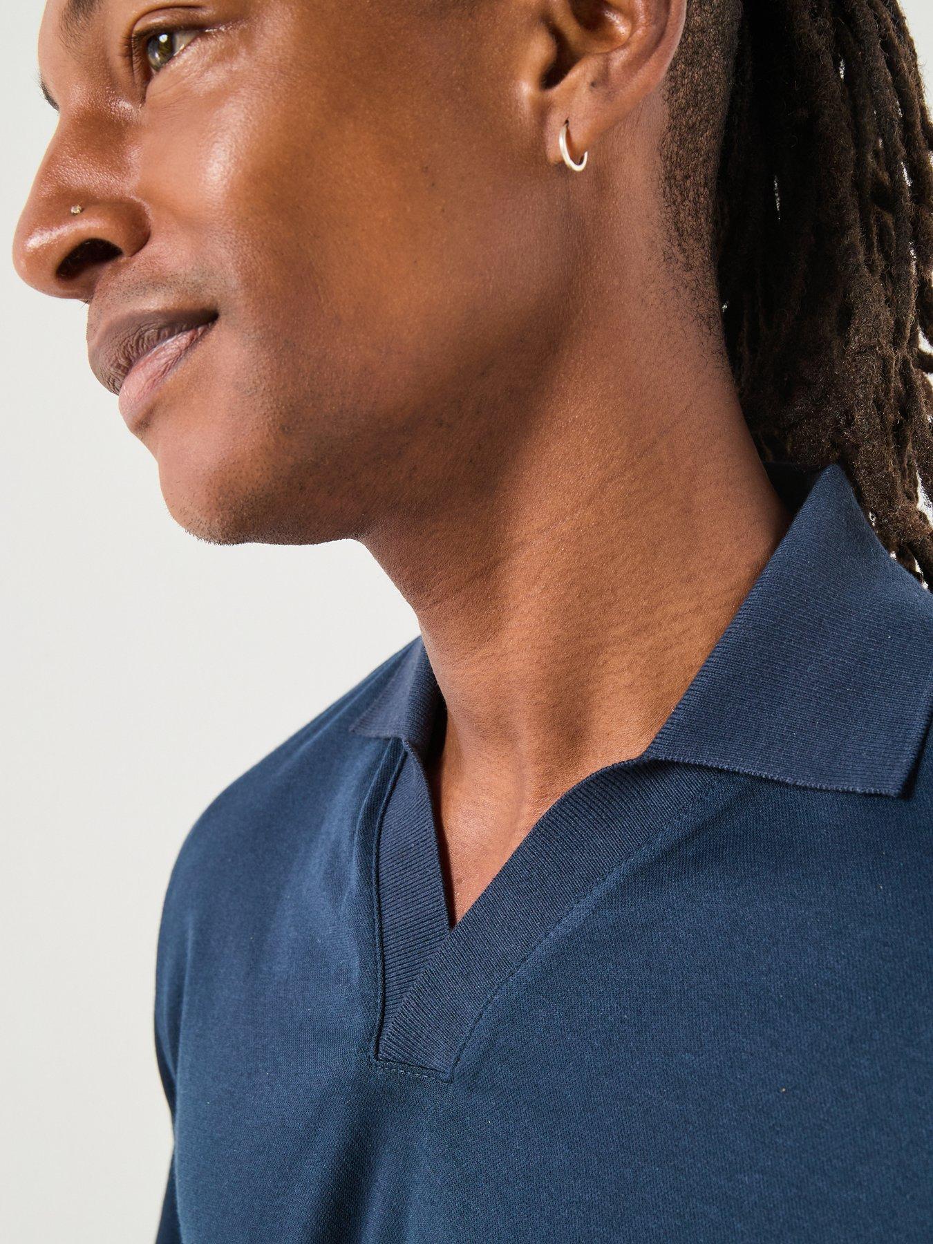 Image 4 of 6 of Selected Selected Fave Split Neck Long Sleeve Polo Shirt