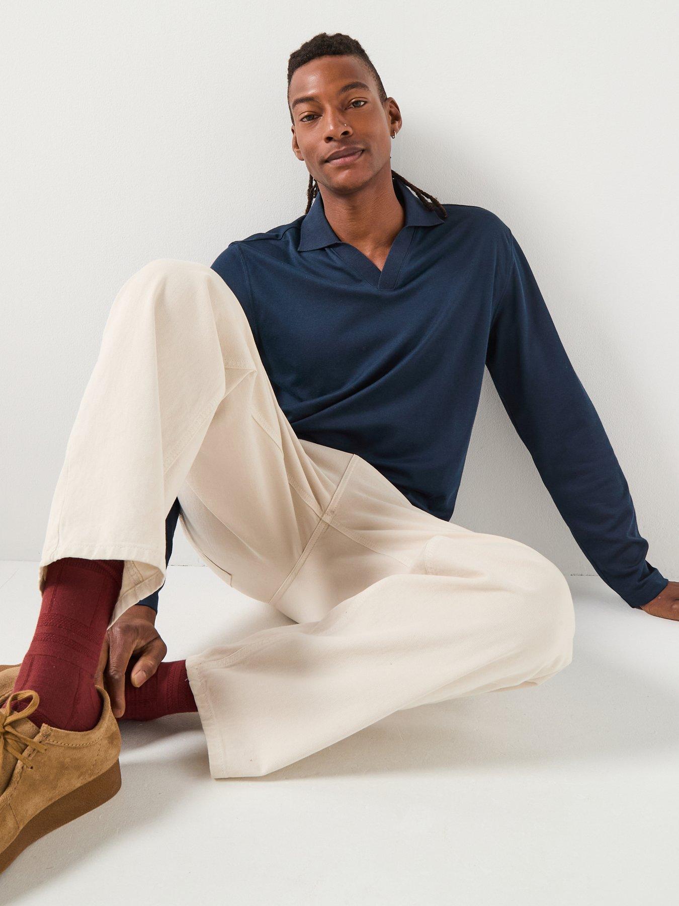 Image 6 of 6 of Selected Selected Fave Split Neck Long Sleeve Polo Shirt