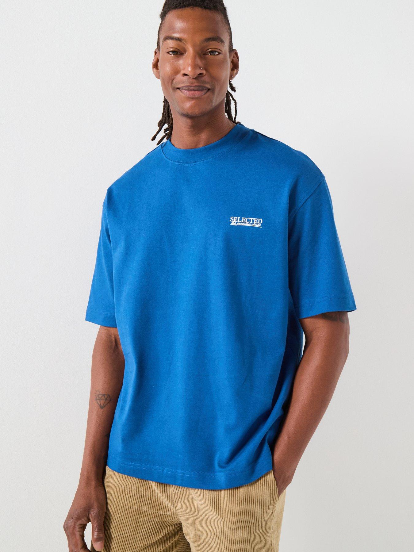 Selected Homme Normal Graphic Short Sleeve T-Shirt - Blue