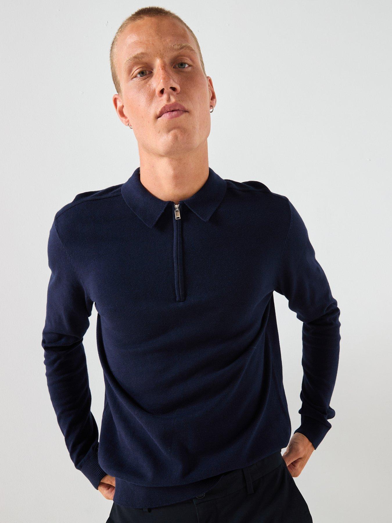 Image 1 of 6 of Selected Selected Berg Long Sleeve Half Zip Knitted Polo Shirt