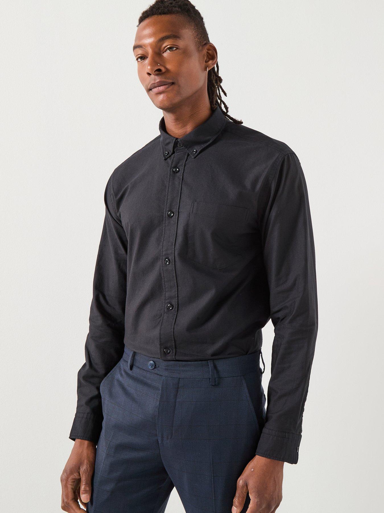 Selected Homme Grick Long Sleeve Plain Oxford Shirt - Black