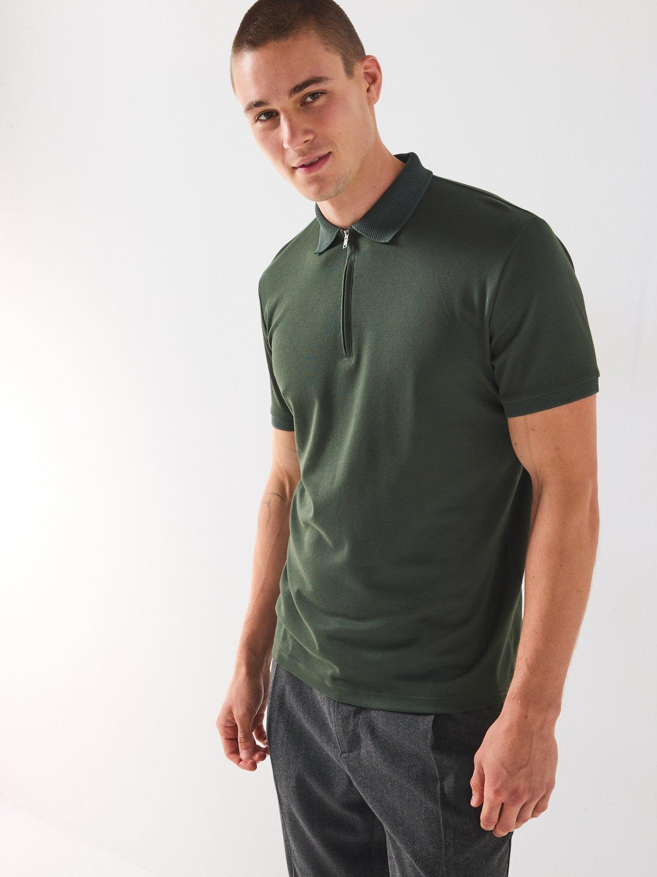 selected-homme-fave-zip-polo-shirt-dark-greenfront