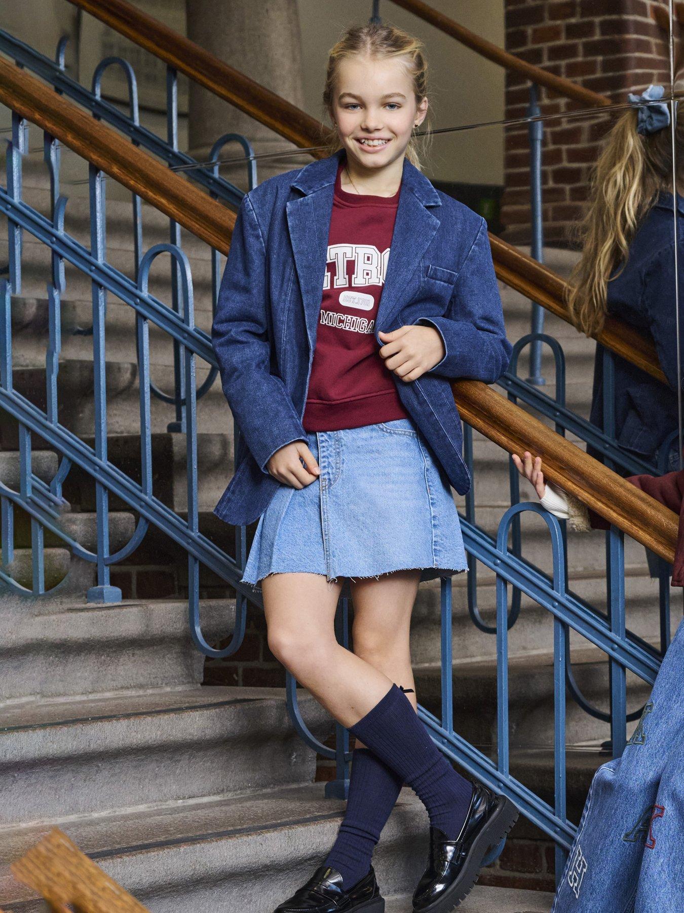 Only Kids Girls Pleated Denim Skort - Blue