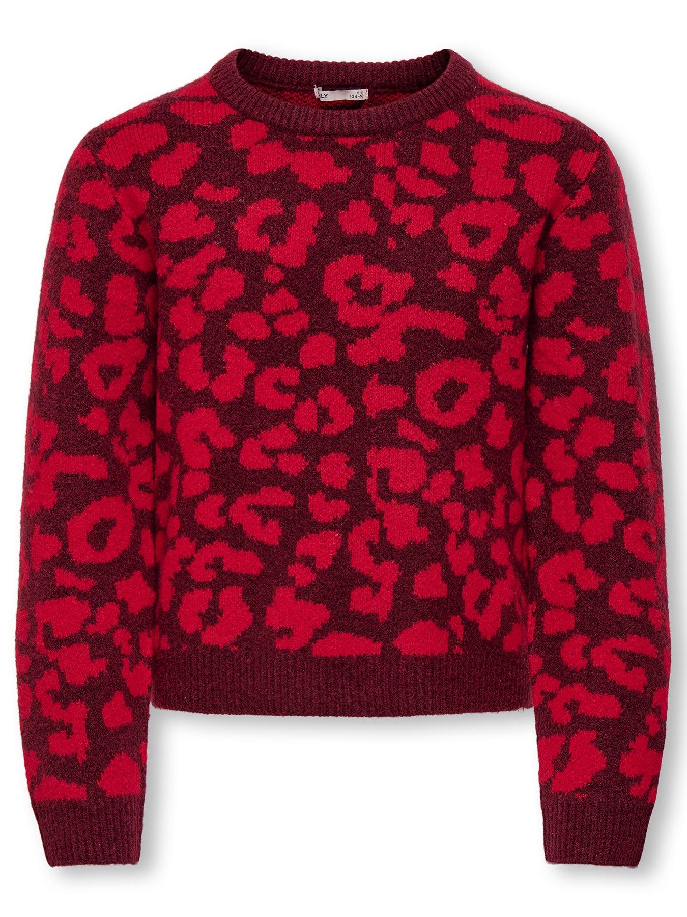 only-kids-girls-leopard-knitted-jumper-redfront