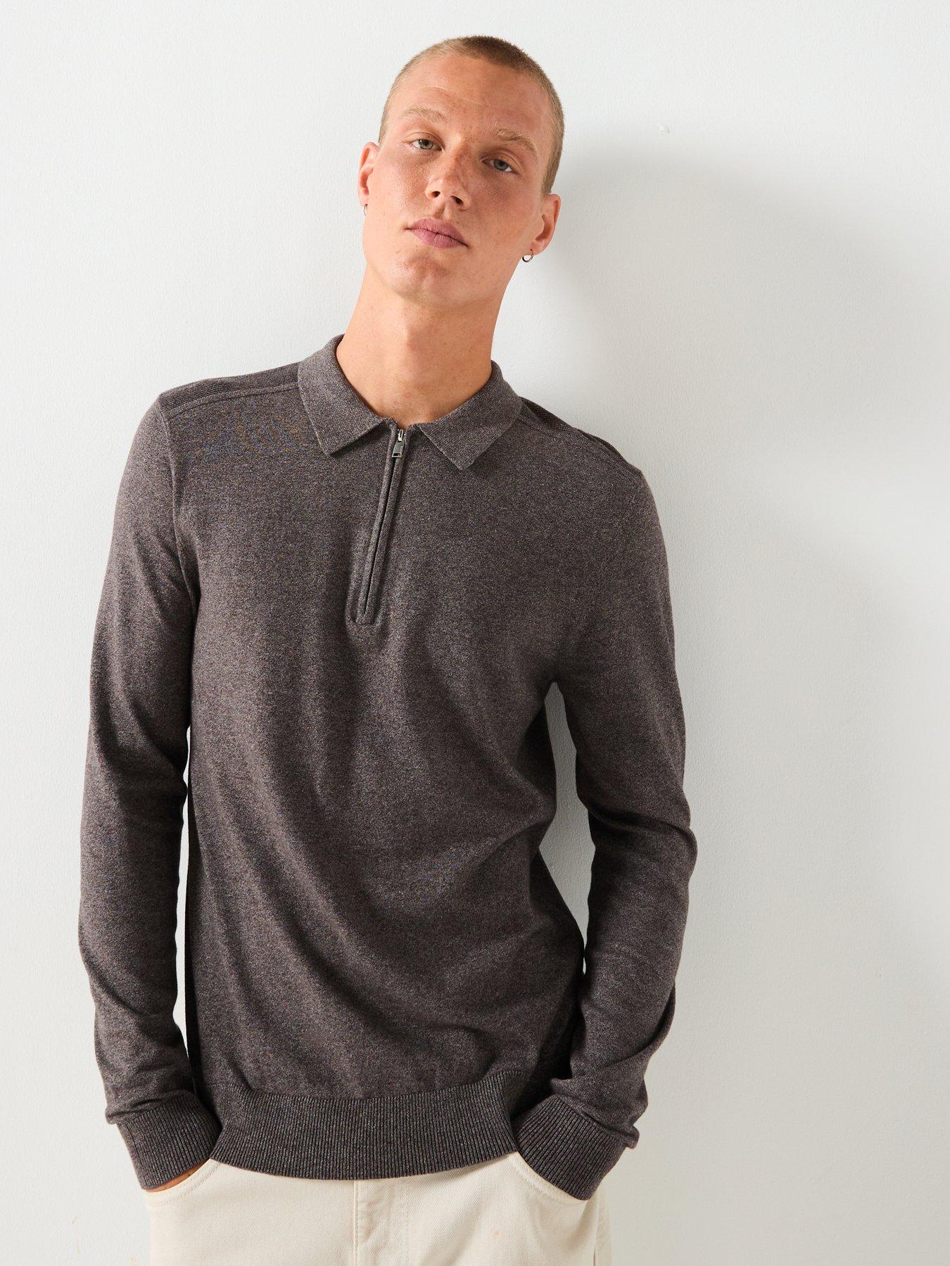 Selected Homme Berg Long Sleeve Half Zip Knitted Polo Shirt - Brown