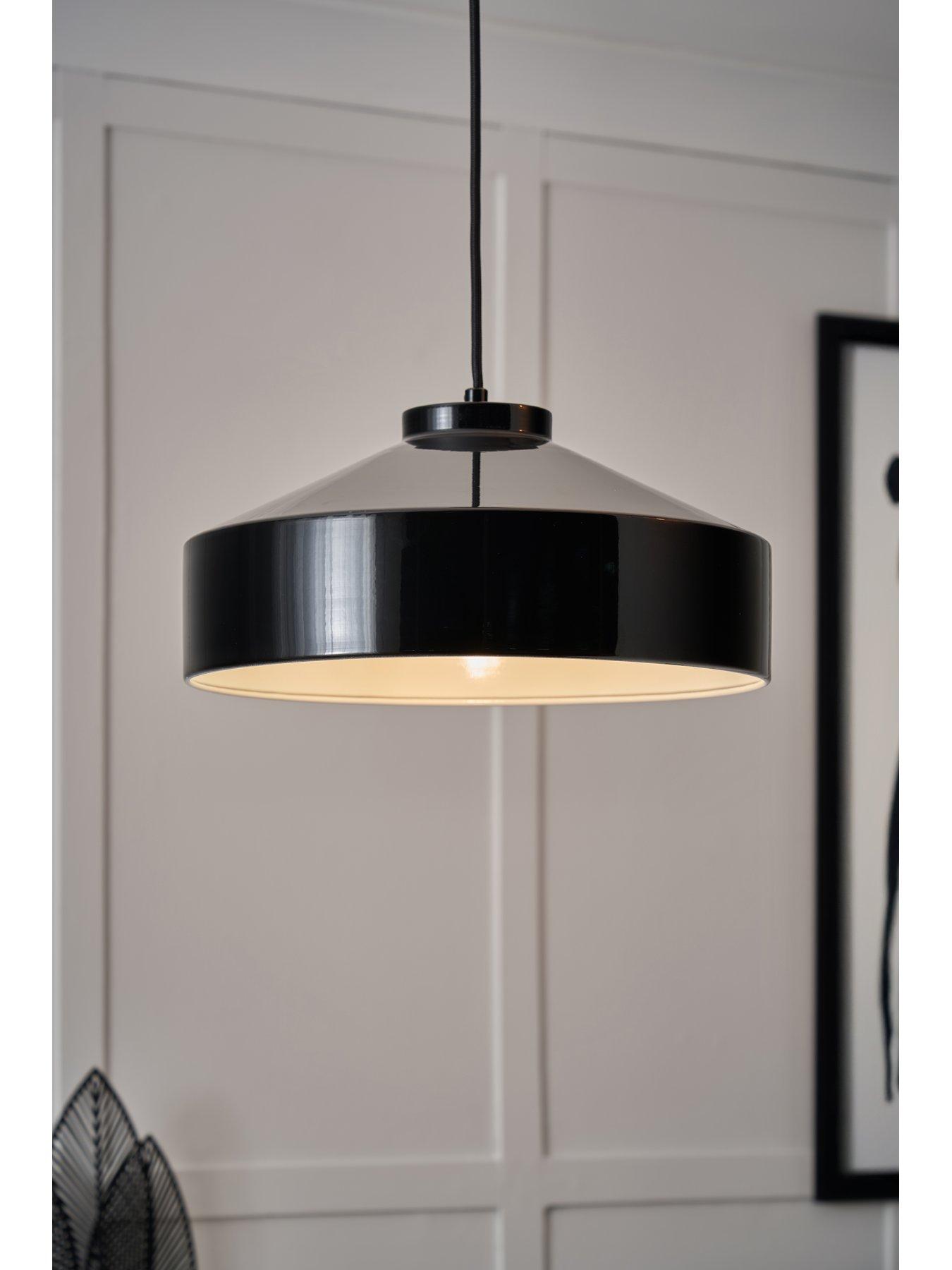 Image 1 of 6 of The Very Collection Gloss Black Metal Industrial Pendant