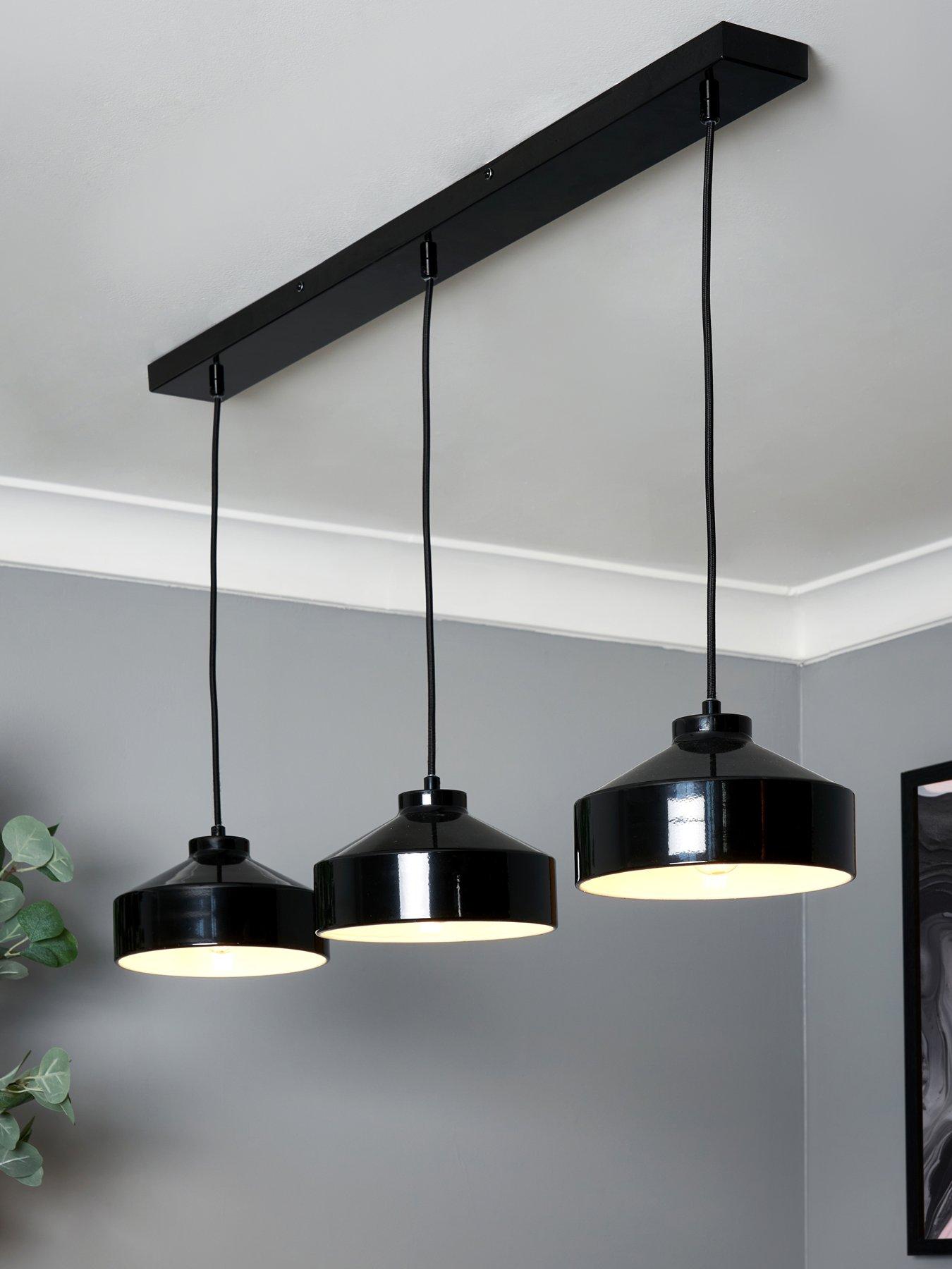 Very Home Gloss Black Metal Industrial 3 Light Diner Pendant
