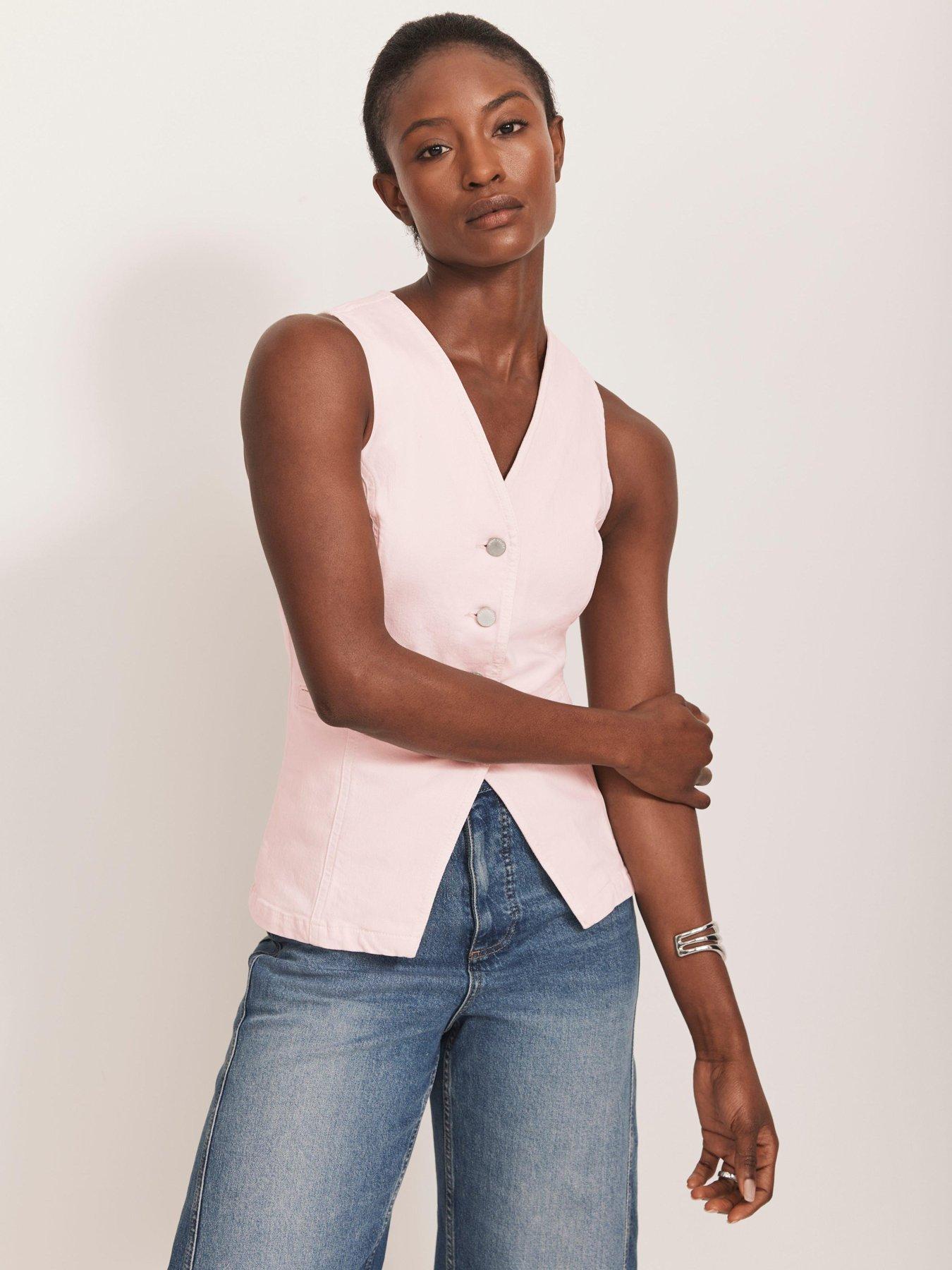 Image 1 of 6 of Mint Velvet Denim V Neck Waistcoat - Pink
