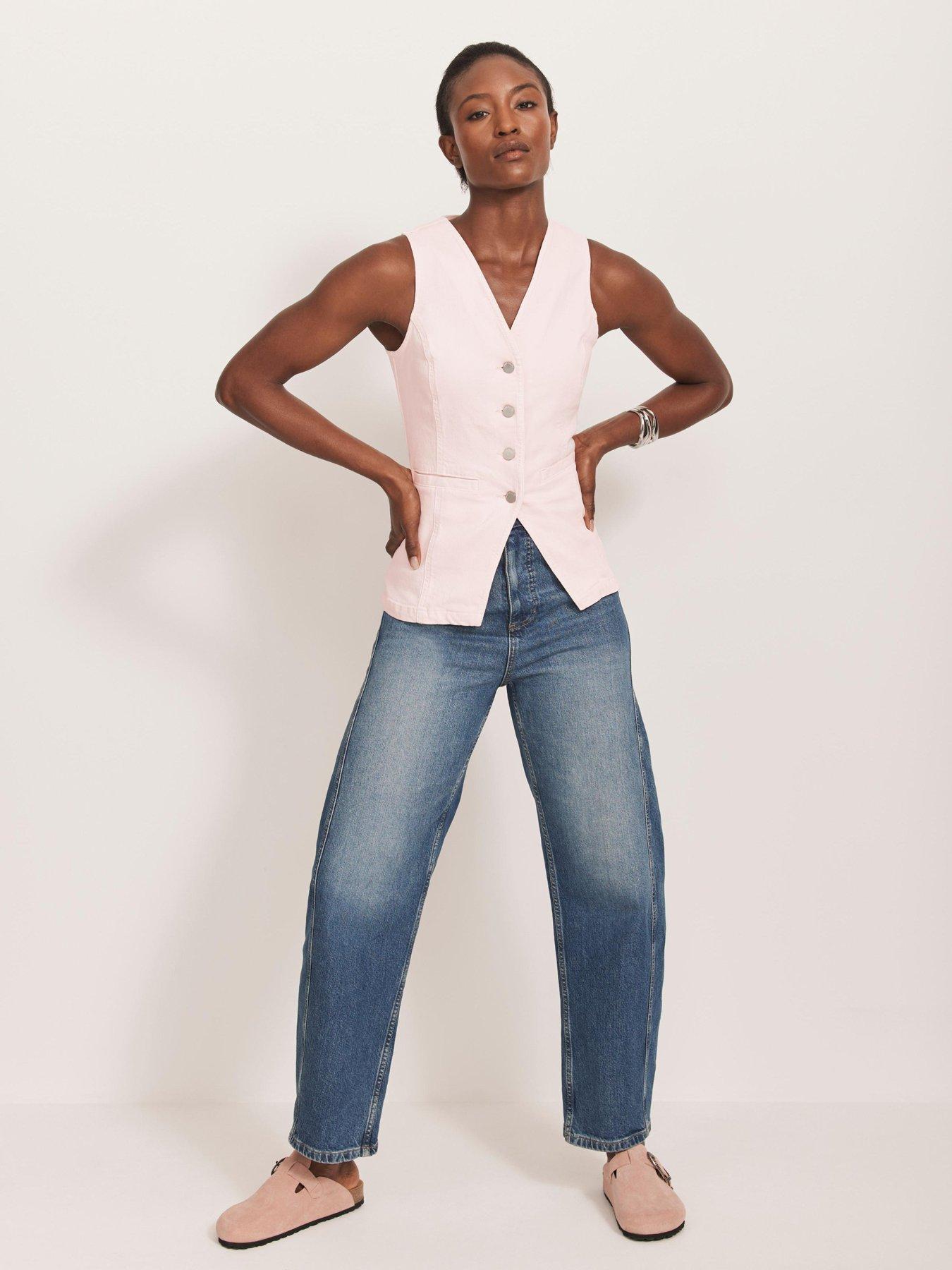 Image 2 of 6 of Mint Velvet Denim V Neck Waistcoat - Pink