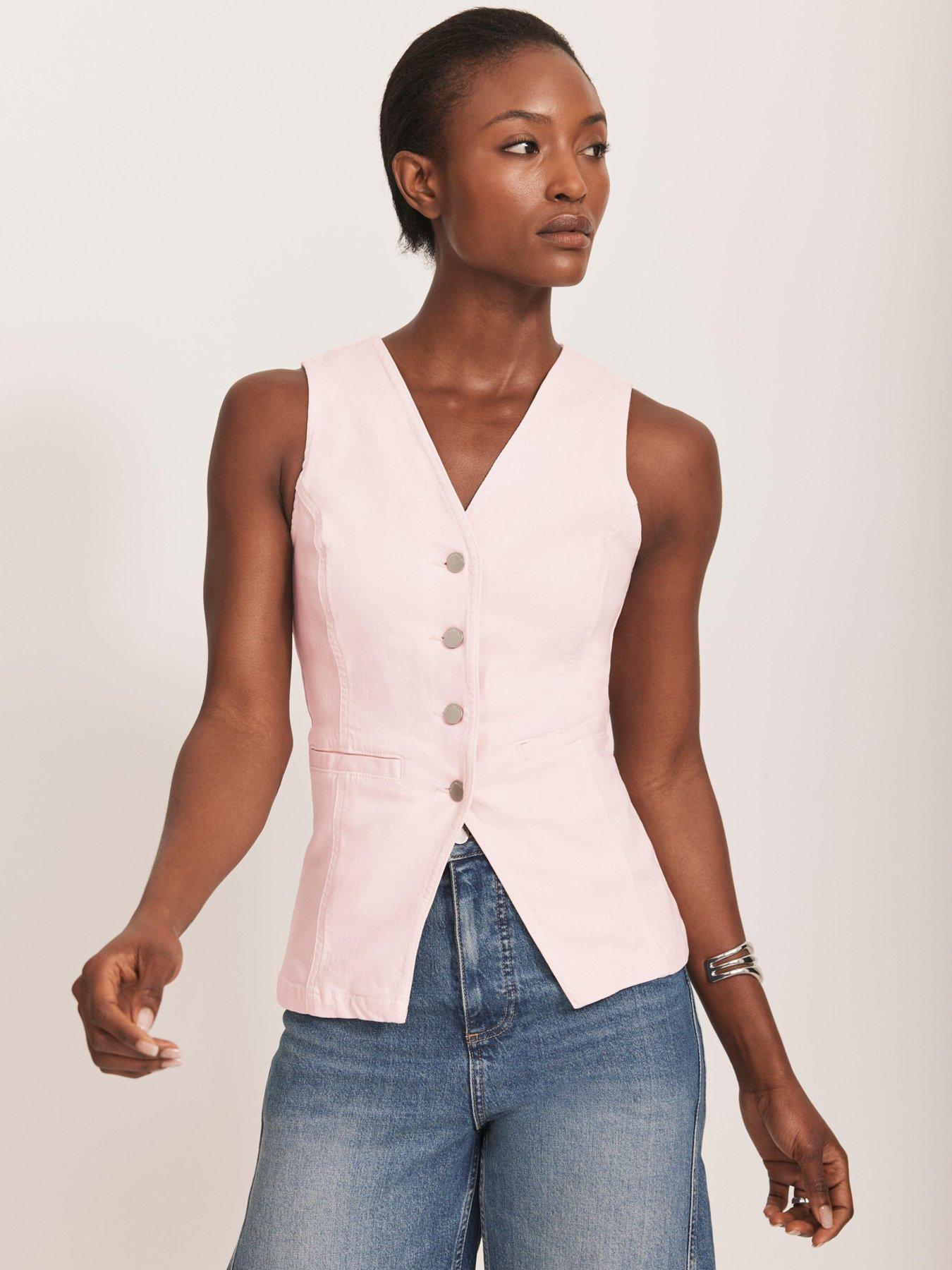 Image 3 of 6 of Mint Velvet Denim V Neck Waistcoat - Pink