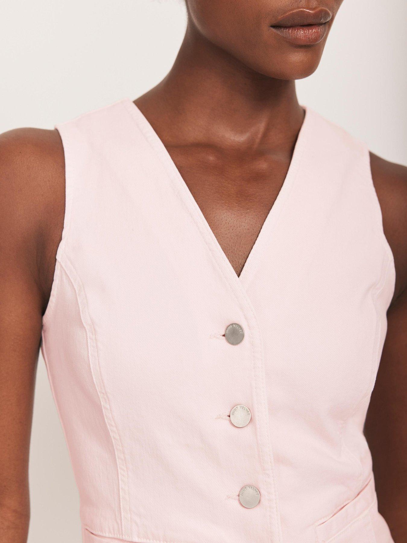 Image 4 of 6 of Mint Velvet Denim V Neck Waistcoat - Pink