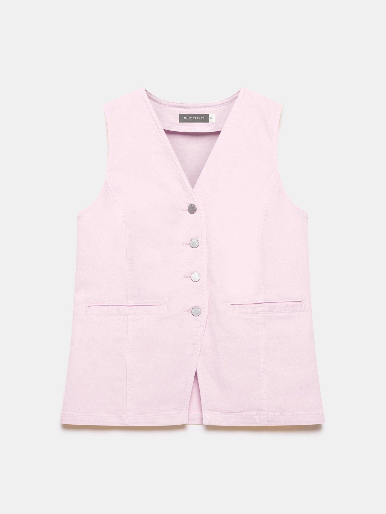 Image 5 of 6 of Mint Velvet Denim V Neck Waistcoat - Pink