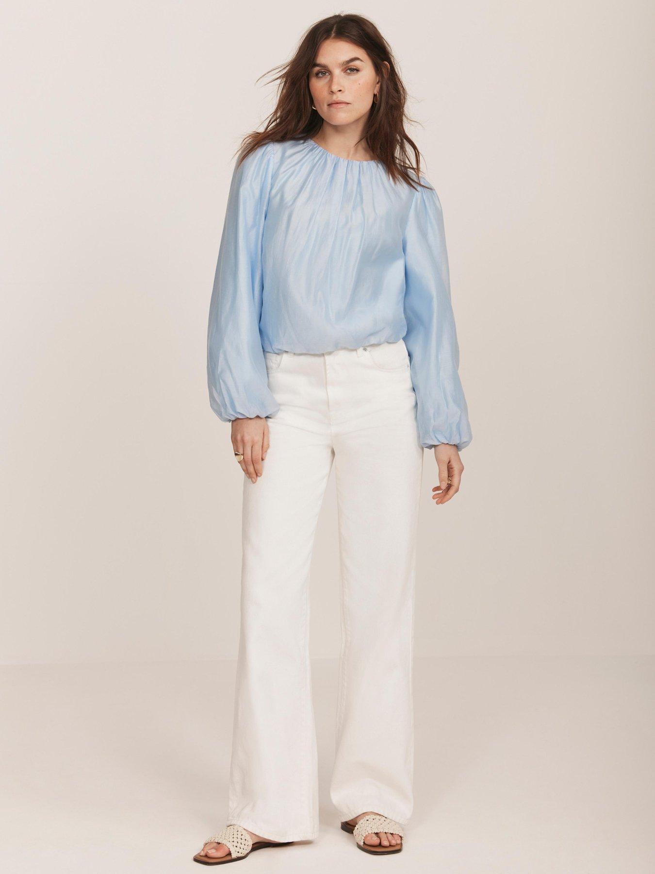 Image 3 of 6 of Mint Velvet Sheer Puff Sleeve Top - Blue