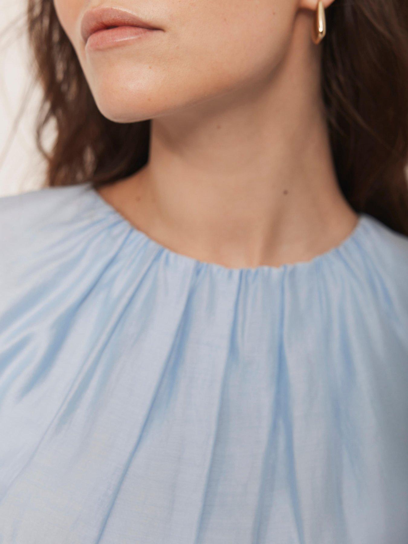 Image 4 of 6 of Mint Velvet Sheer Puff Sleeve Top - Blue