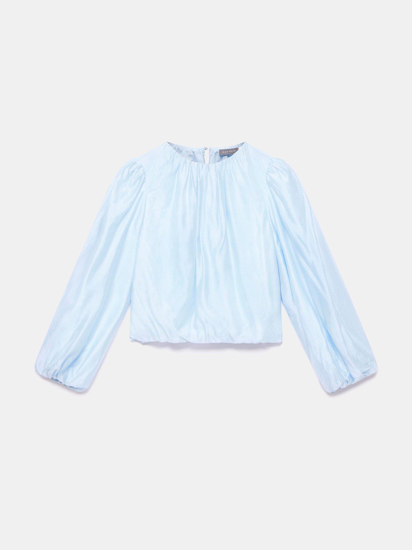 Image 5 of 6 of Mint Velvet Sheer Puff Sleeve Top - Blue