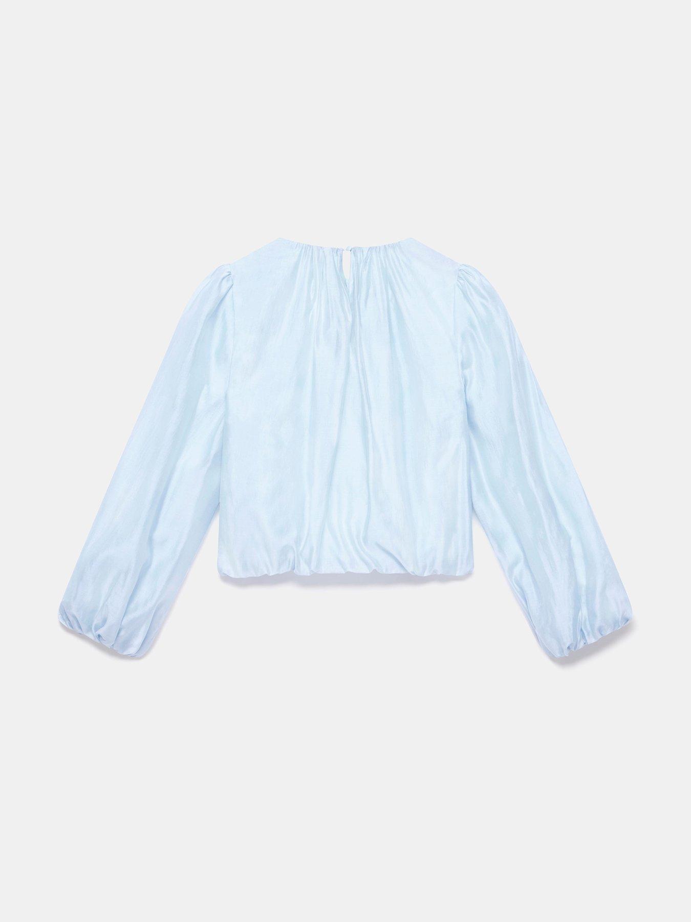 Image 6 of 6 of Mint Velvet Sheer Puff Sleeve Top - Blue