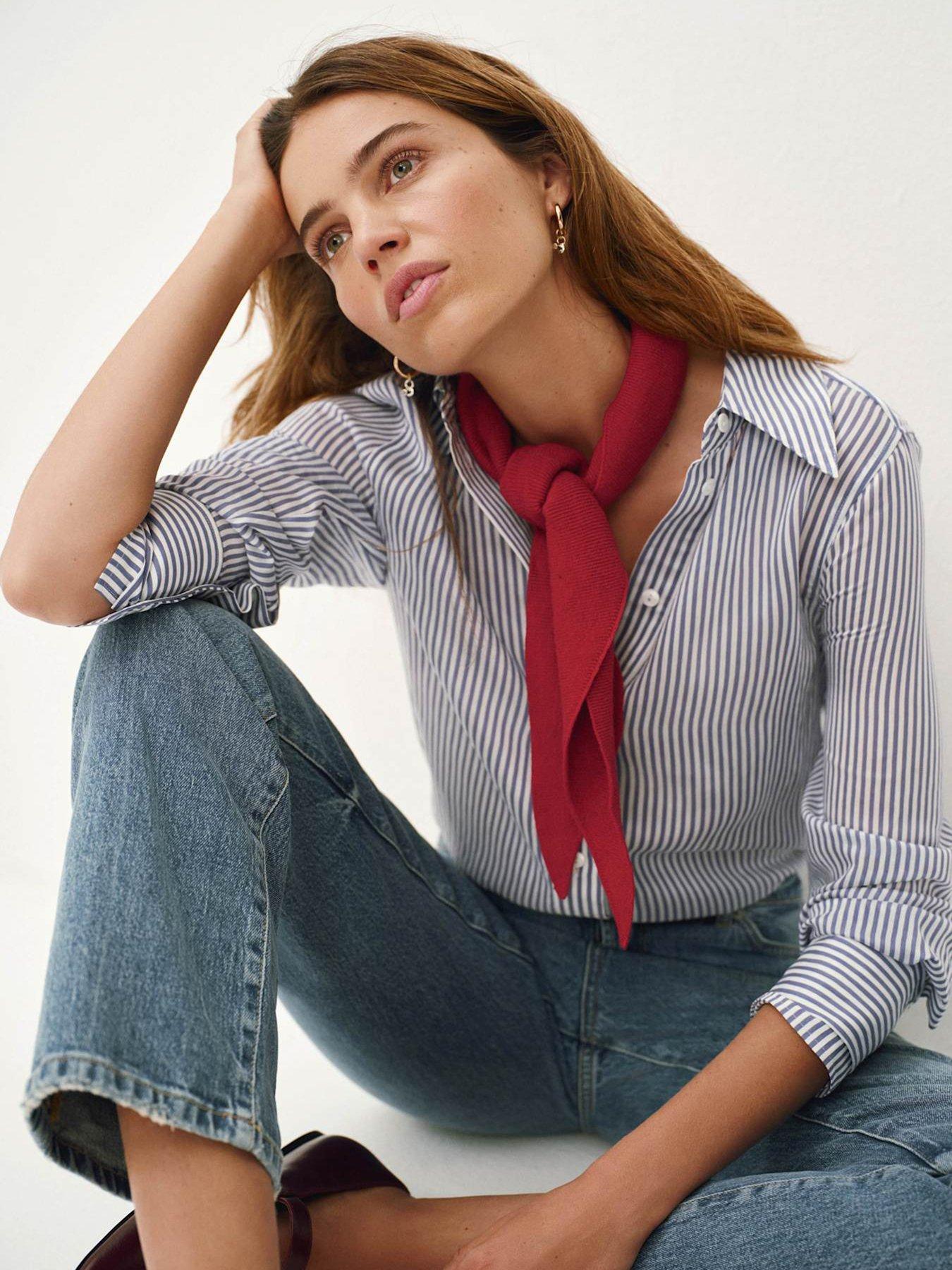Image 4 of 5 of Mint Velvet Stripe Longline Shirt - Blue