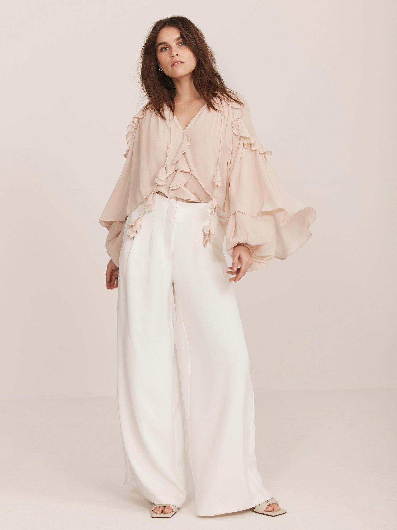 Image of Mint Velvet Neutral Cape Ruffle Blouse - Beige