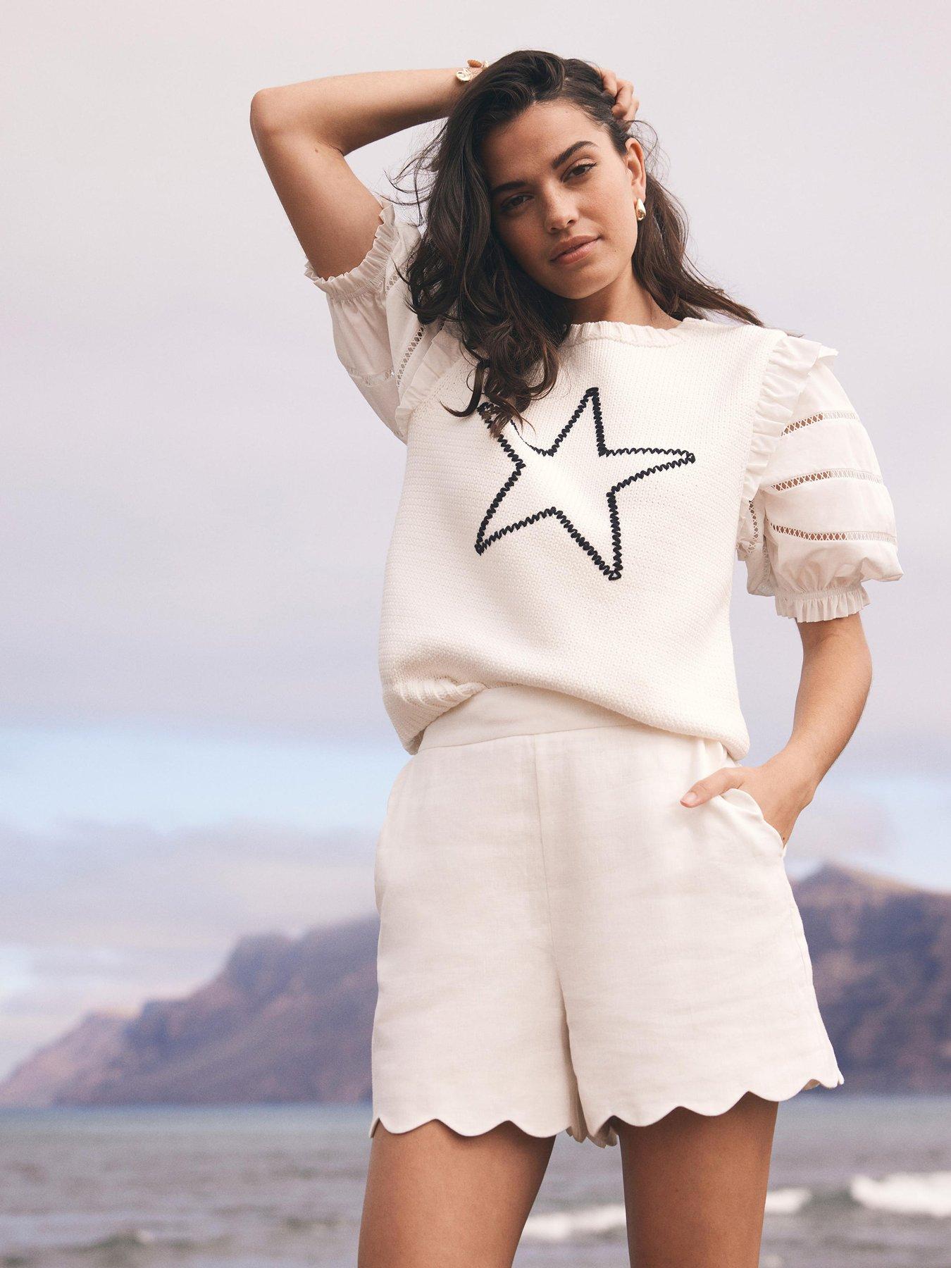 Image 2 of 6 of Mint Velvet Knit Star Top - White