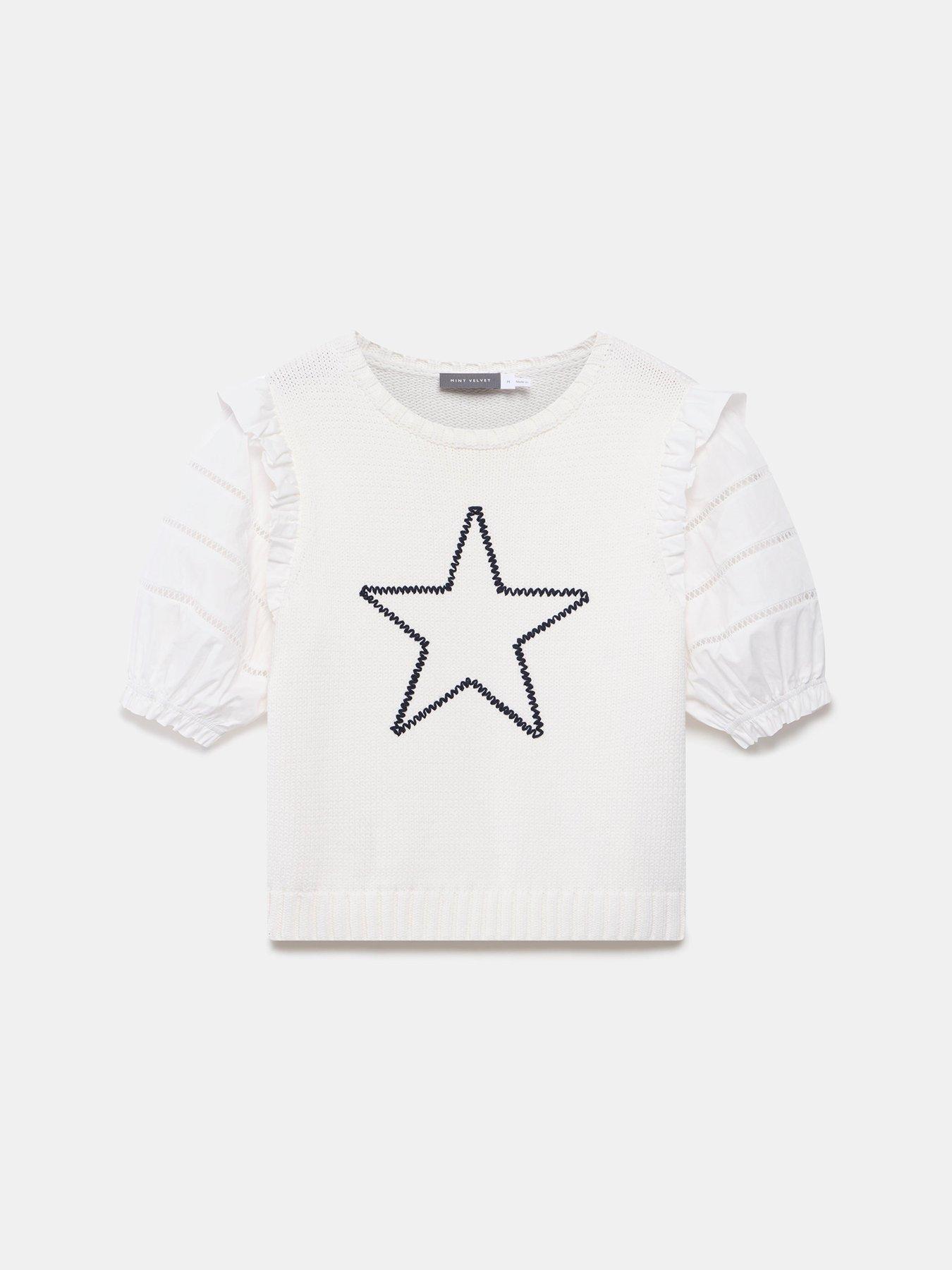 Image 5 of 6 of Mint Velvet Knit Star Top - White