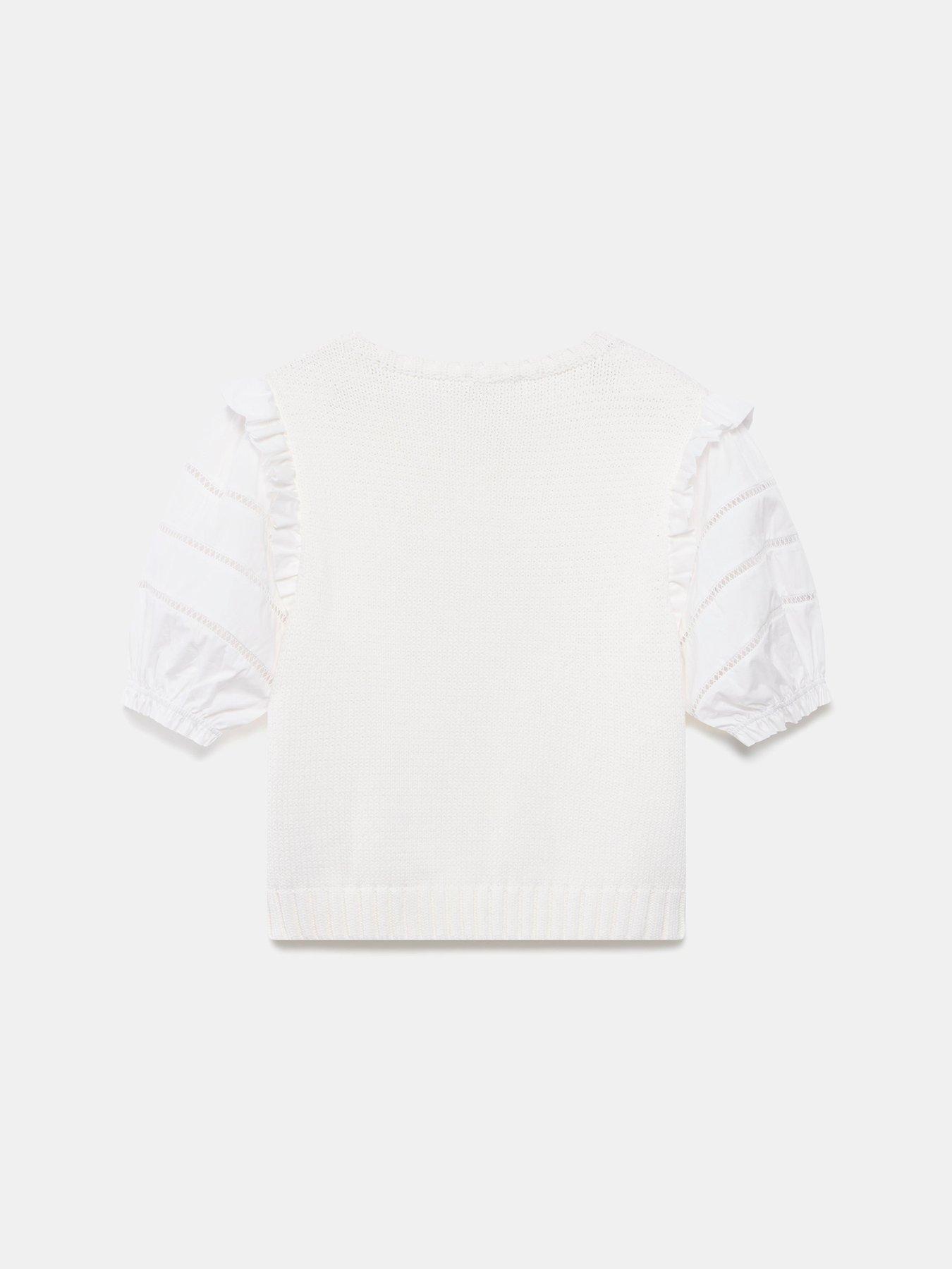 Image 6 of 6 of Mint Velvet Knit Star Top - White
