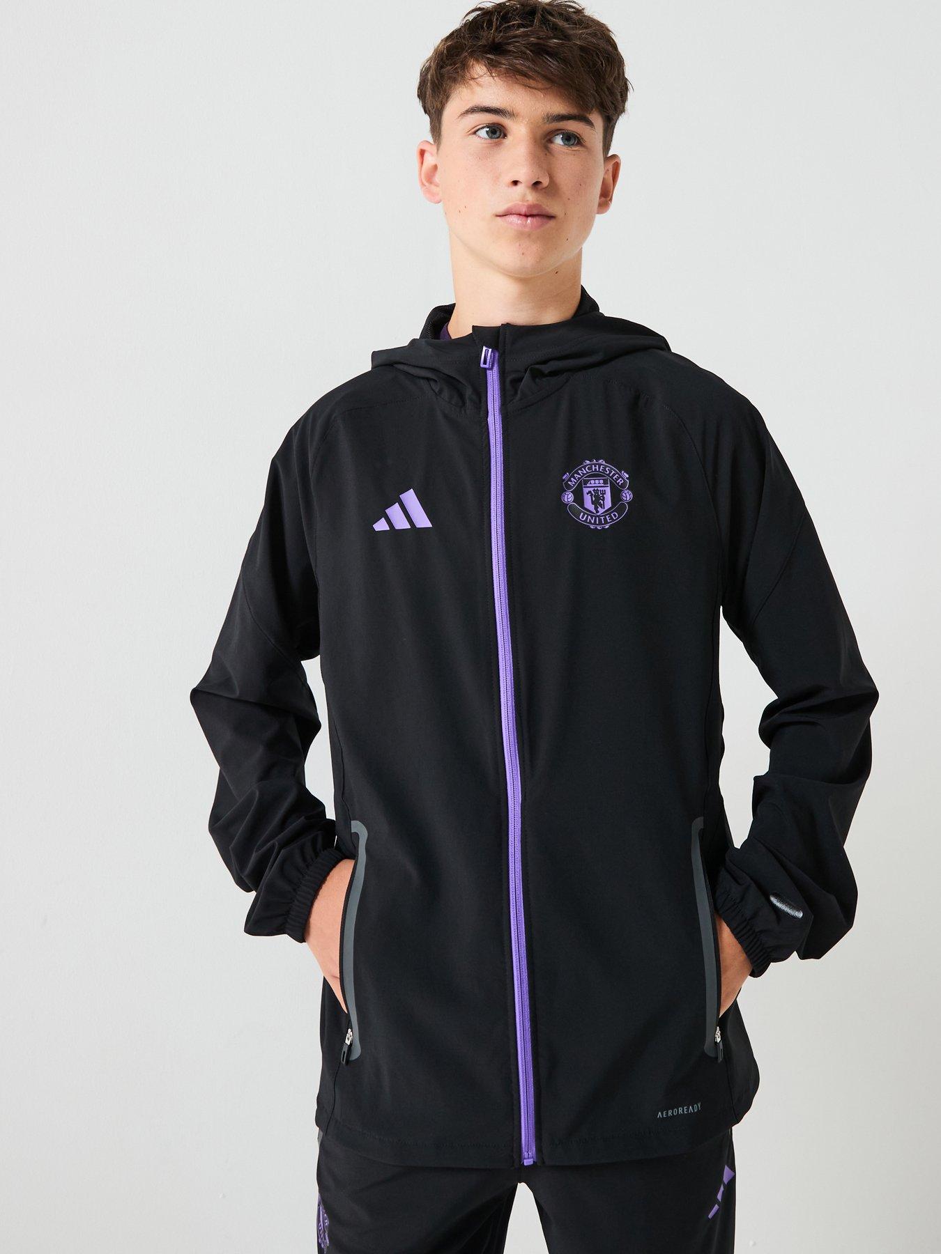 adidas Junior Manchester United Vis Tech Hooded Training Jacket - Black