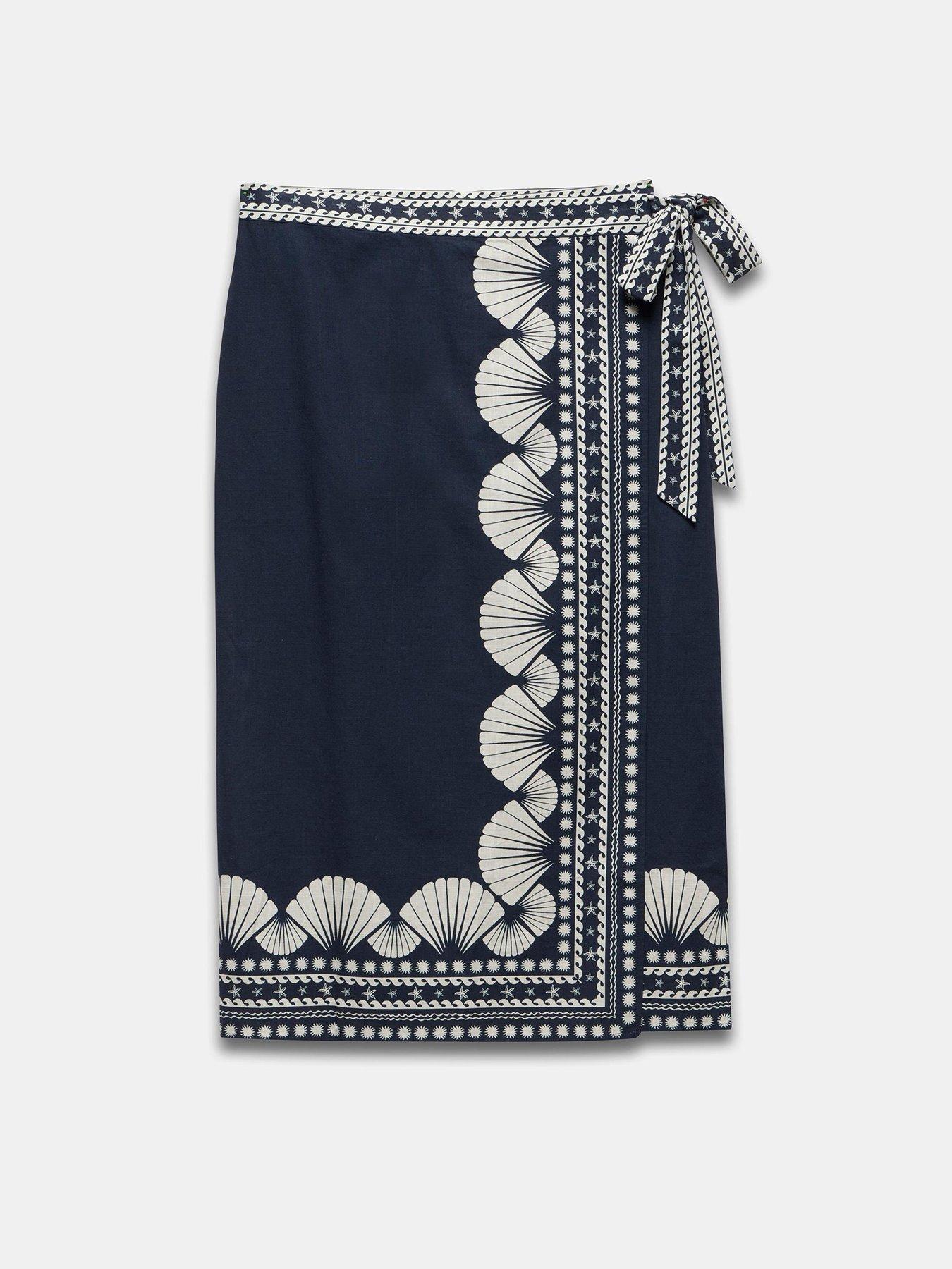 Image 5 of 6 of Mint Velvet Navy Shell Print Sarong Skirt - Blue