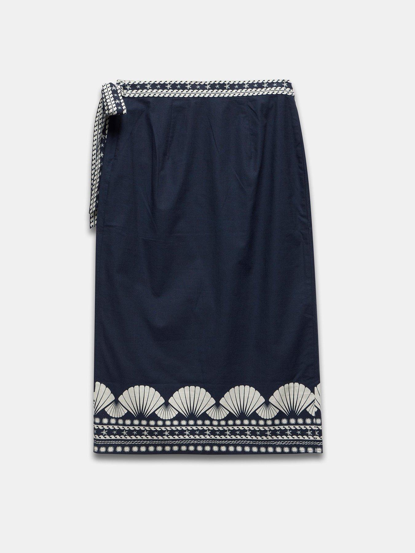 Image 6 of 6 of Mint Velvet Navy Shell Print Sarong Skirt - Blue