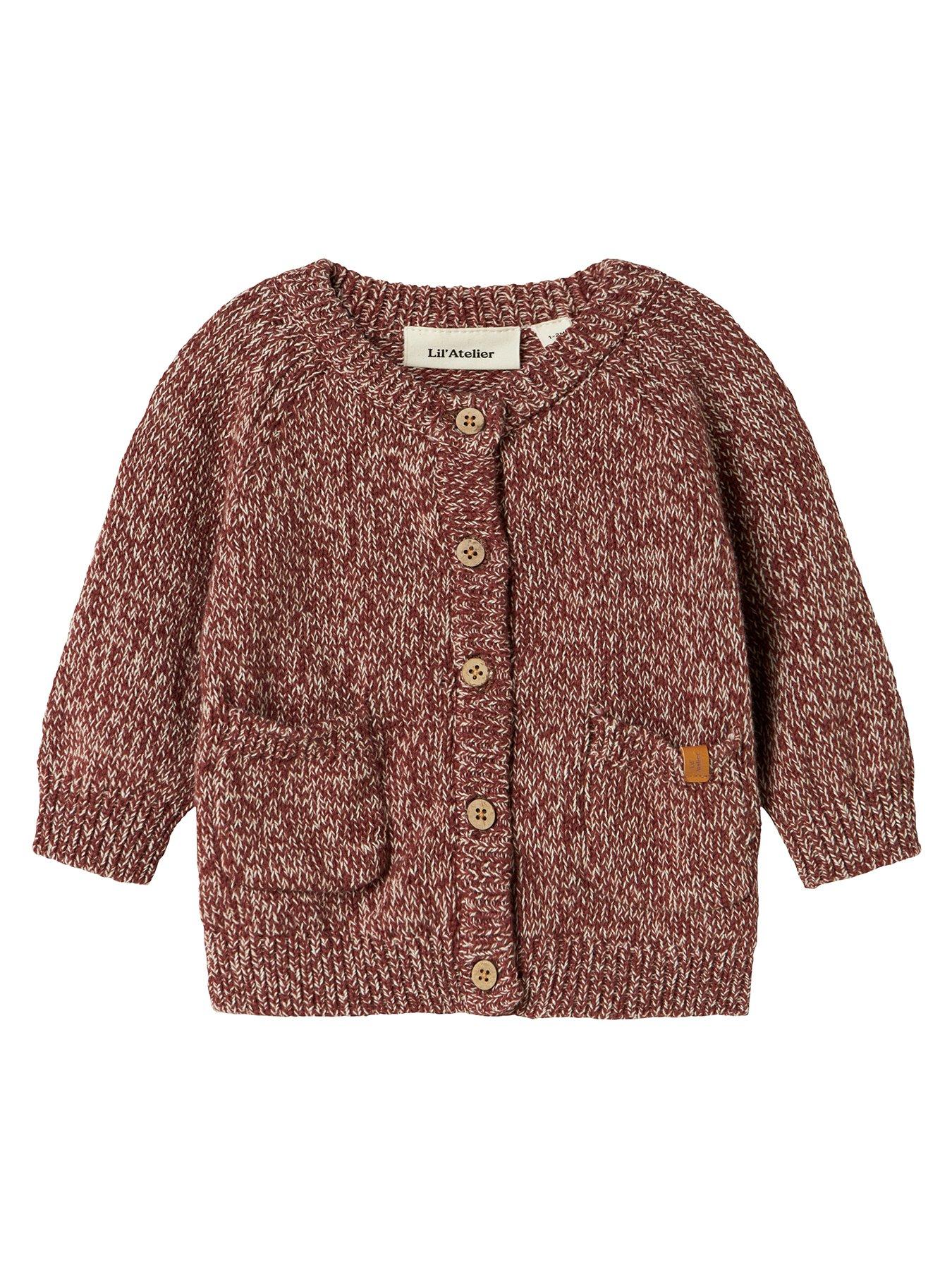 Lil Atelier Baby Unisex Speckled Knitted Cardigan - Dark Red