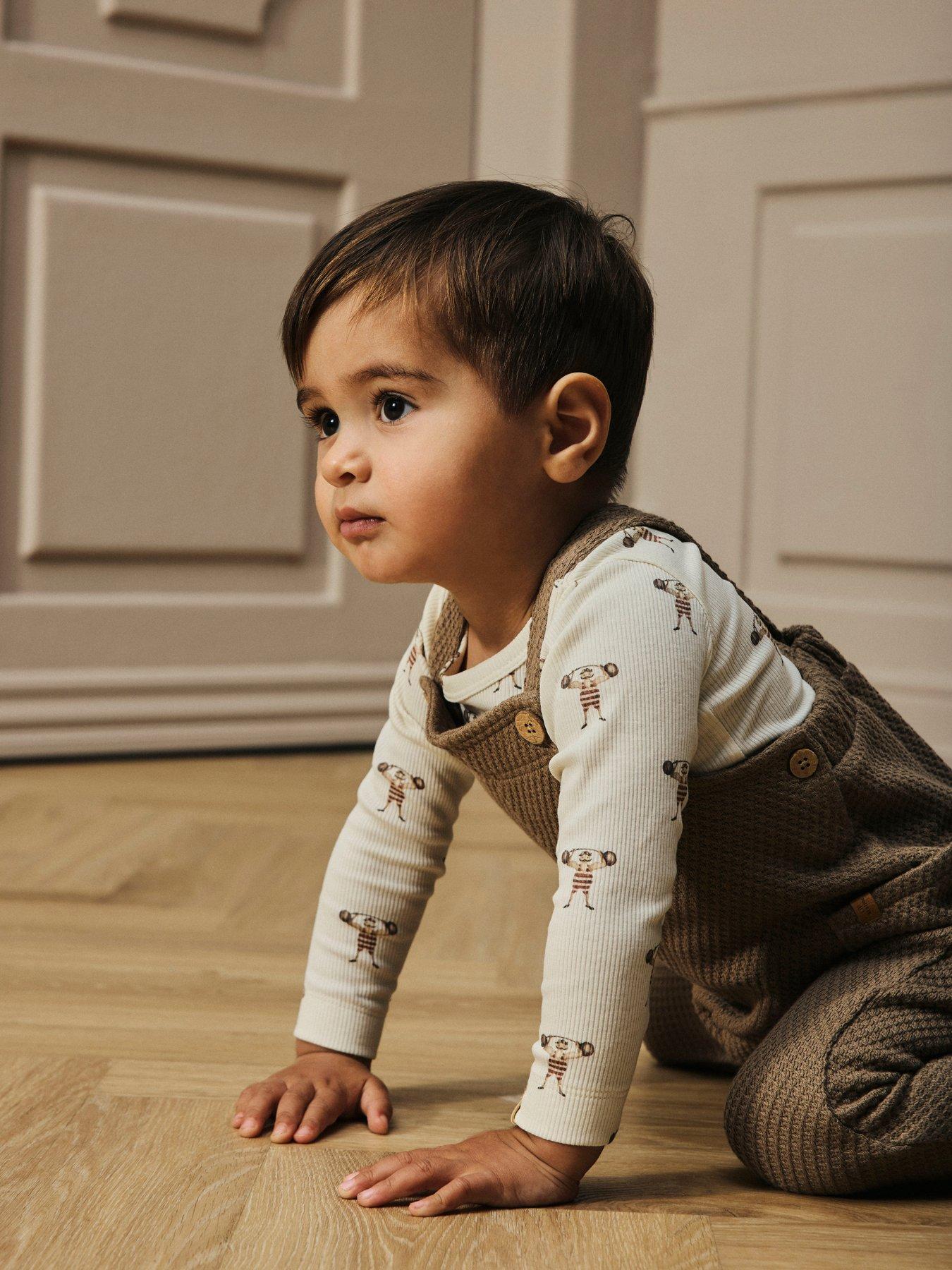 Lil Atelier Baby Boys Strong Man Print Long Sleeve Bodysuit - Cream