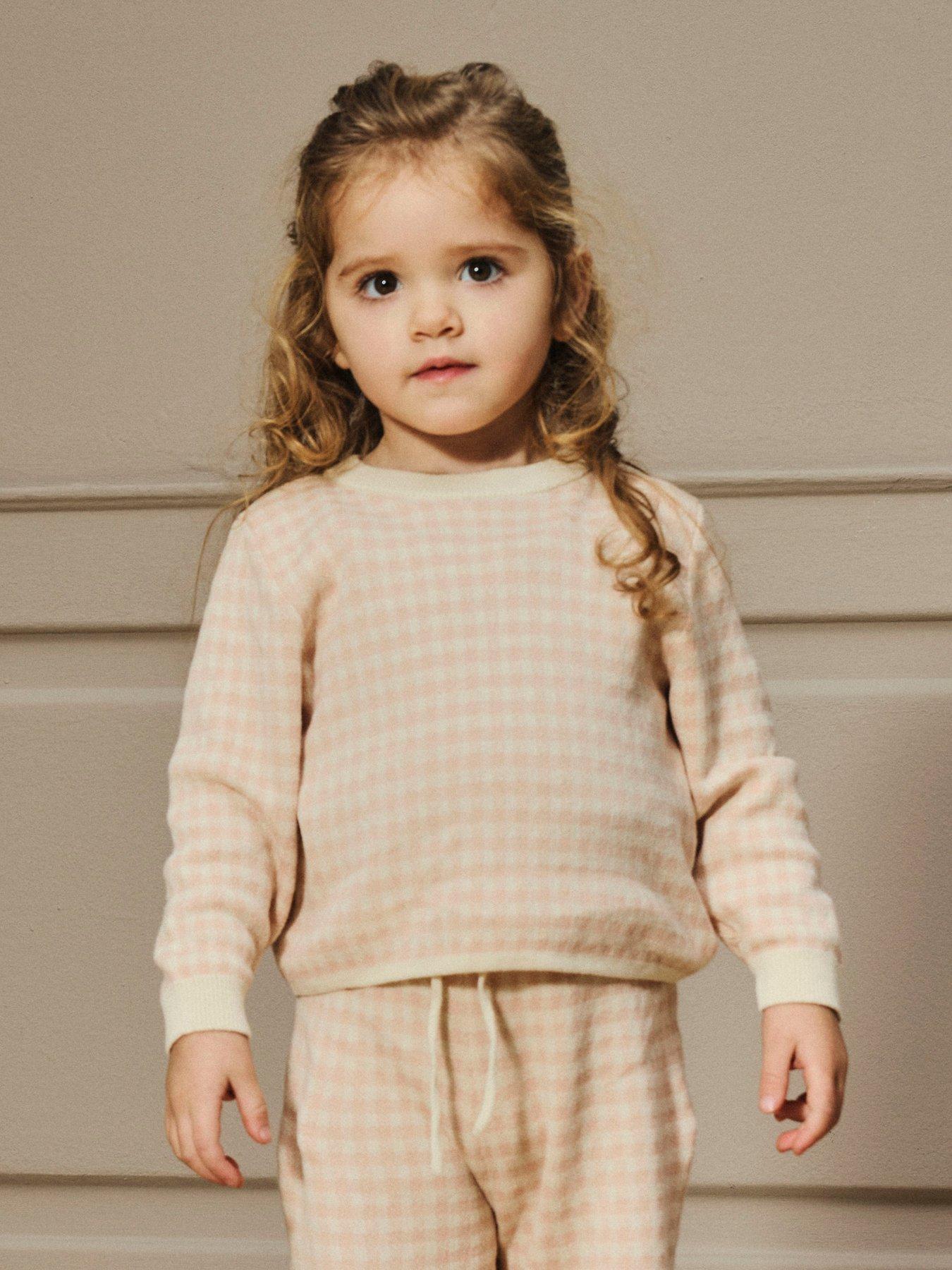 Lil Atelier Mini Girls Gingham Knitted Co-Ord Jumper - Light Pink
