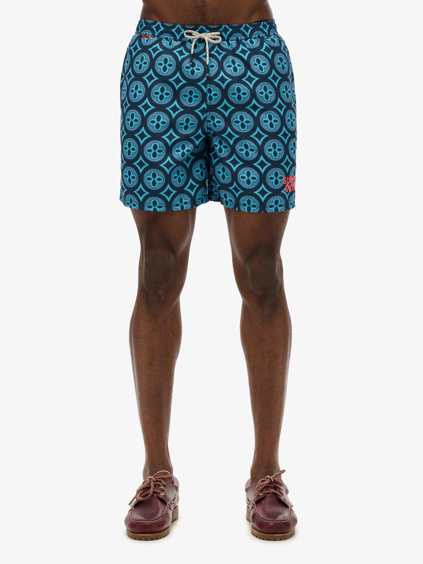 Image 1 of 6 of Superdry Superdry Tile Print 17-inch Swim Shorts - Blue