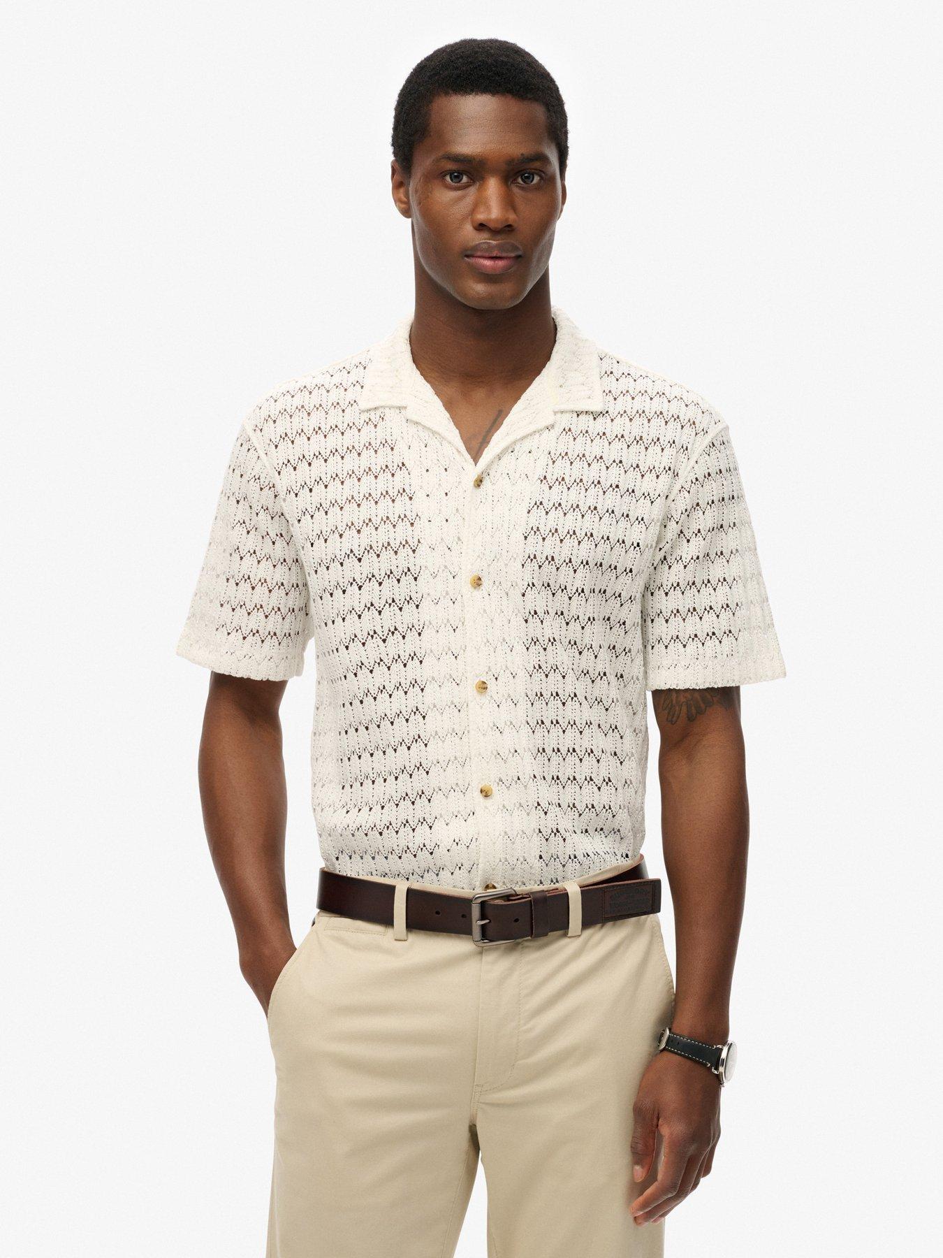 Image 1 of 5 of Superdry Superdry Knitted Texture Short Sleeve Shirt - White