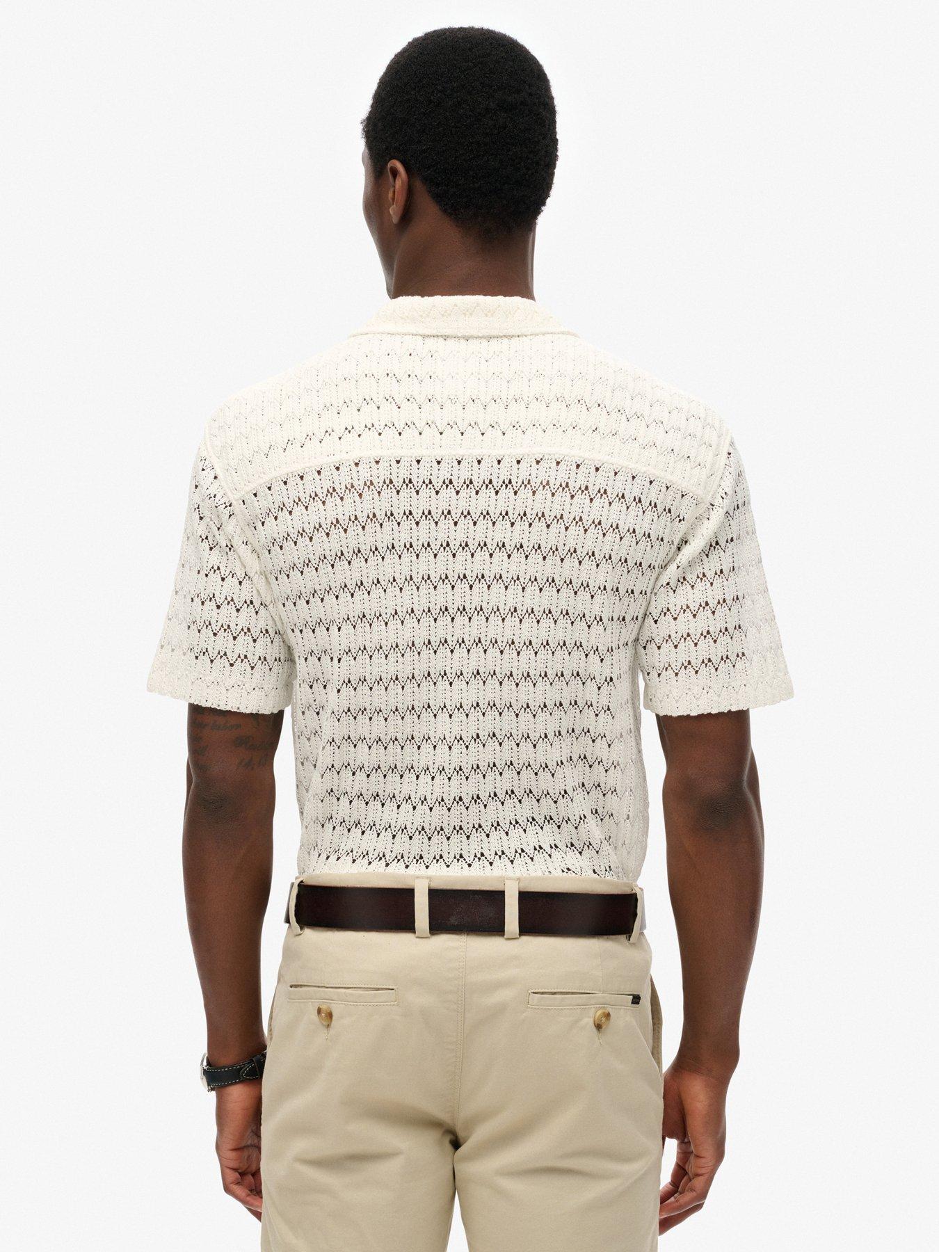Image 2 of 5 of Superdry Superdry Knitted Texture Short Sleeve Shirt - White