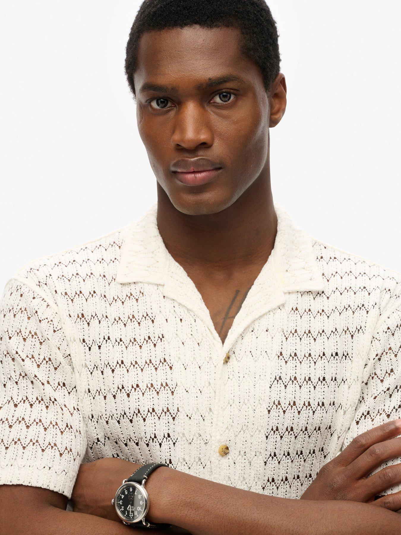 Image 4 of 5 of Superdry Superdry Knitted Texture Short Sleeve Shirt - White