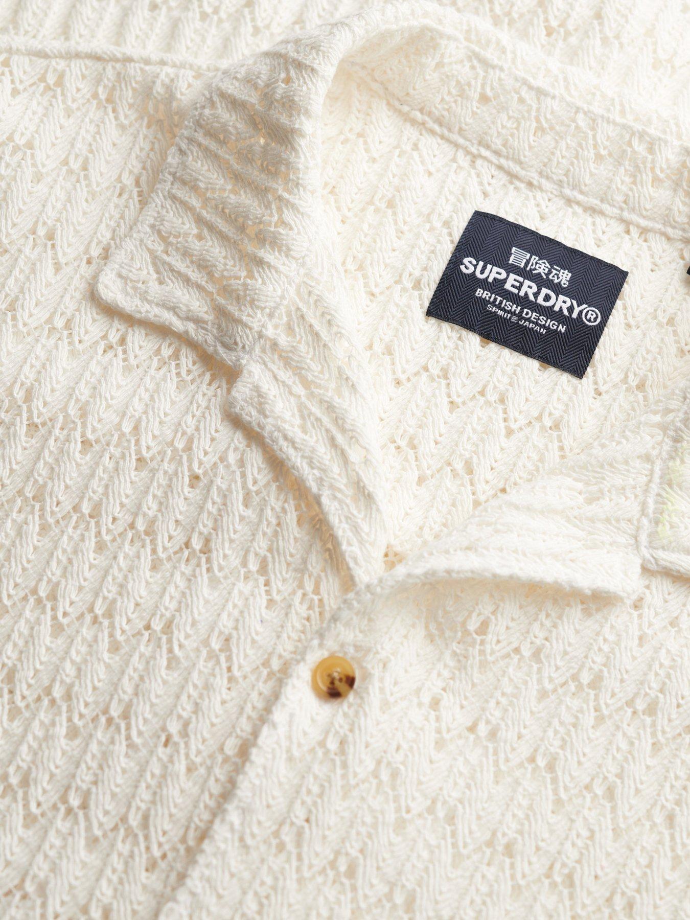 Image 5 of 5 of Superdry Superdry Knitted Texture Short Sleeve Shirt - White