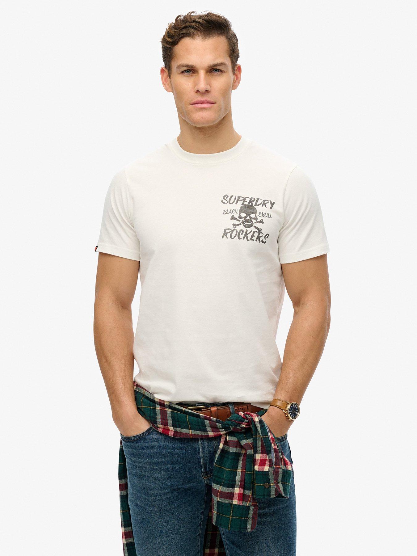undefined Superdry Black Skull Print T-Shirt - Cream