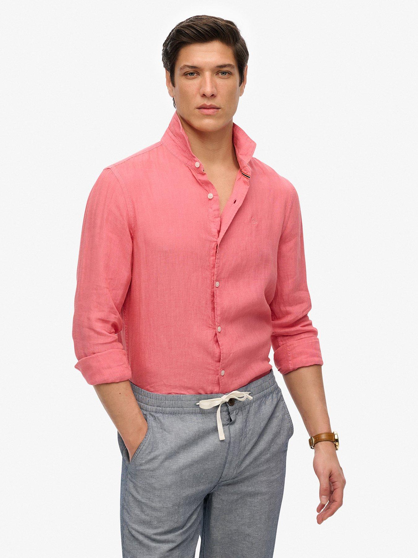 Superdry Superdry Embroidered Vacation Linen Long Sleeve Shirt - Pink