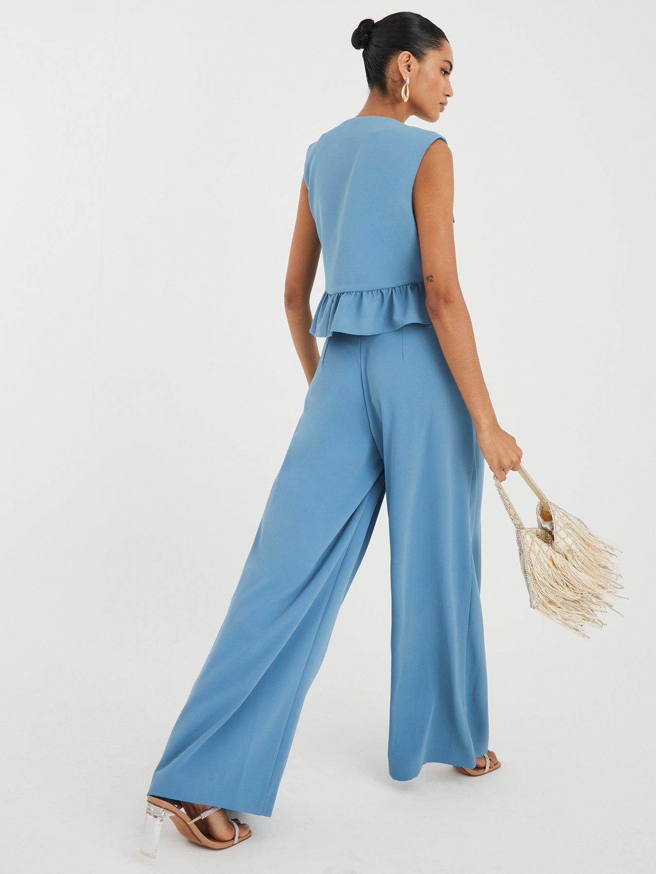 Image 2 of 4 of River Island Pleated Wide Trousers - Blue