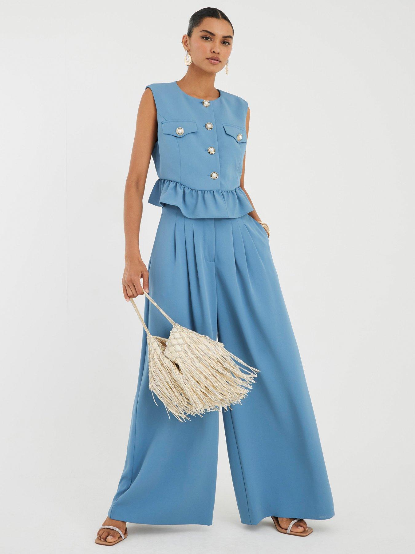 Image 3 of 4 of River Island Pleated Wide Trousers - Blue