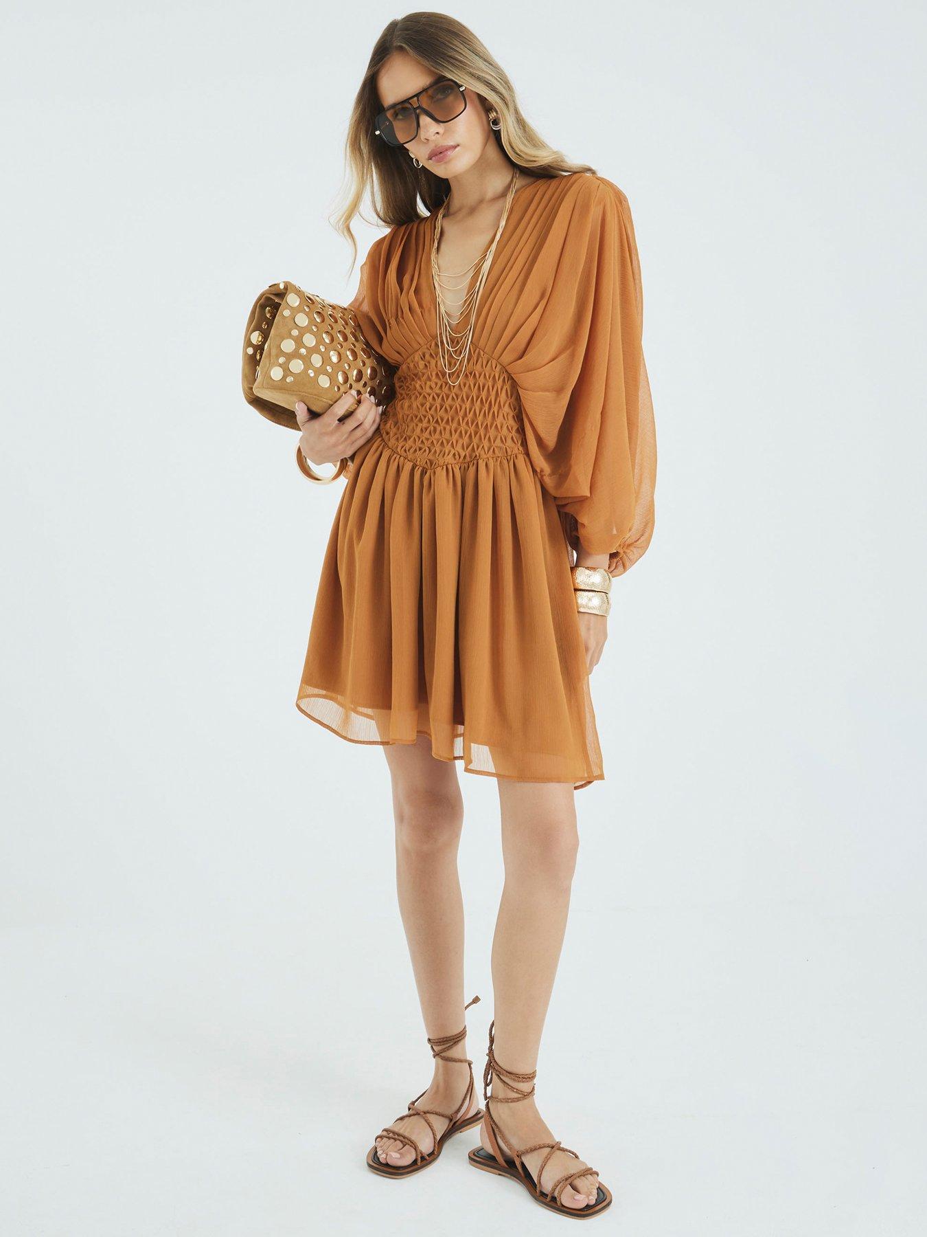 River Island Long Sleeve V-Neck Mini Dress - Yellow